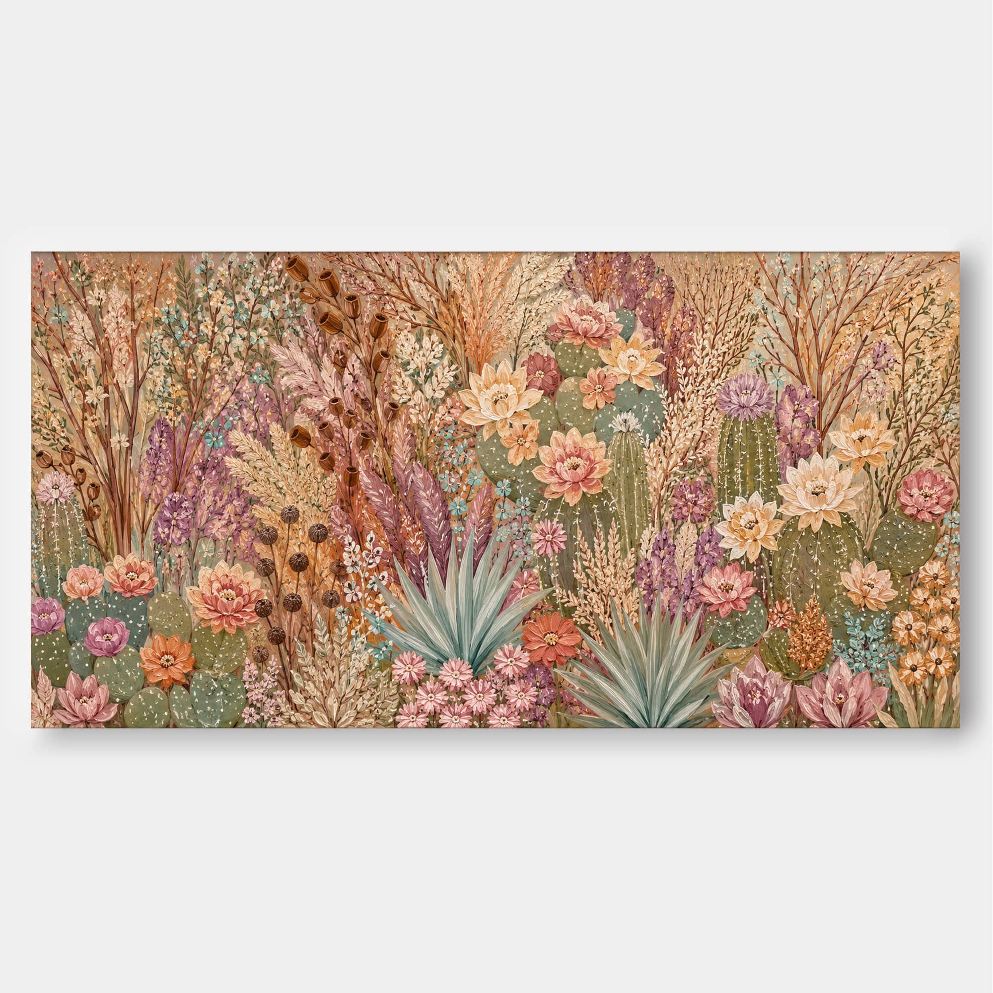 Romantic Vintage Desert Floral Art With Textured Earth Tones For Living Room Decor
