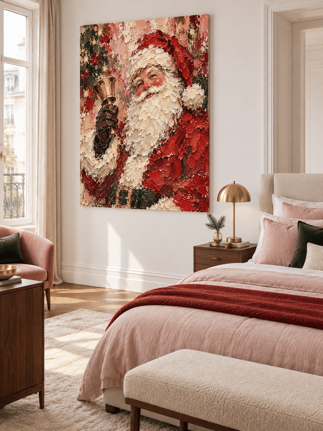 Vintage Textured Santa Art Modern Holiday Oil Painting
