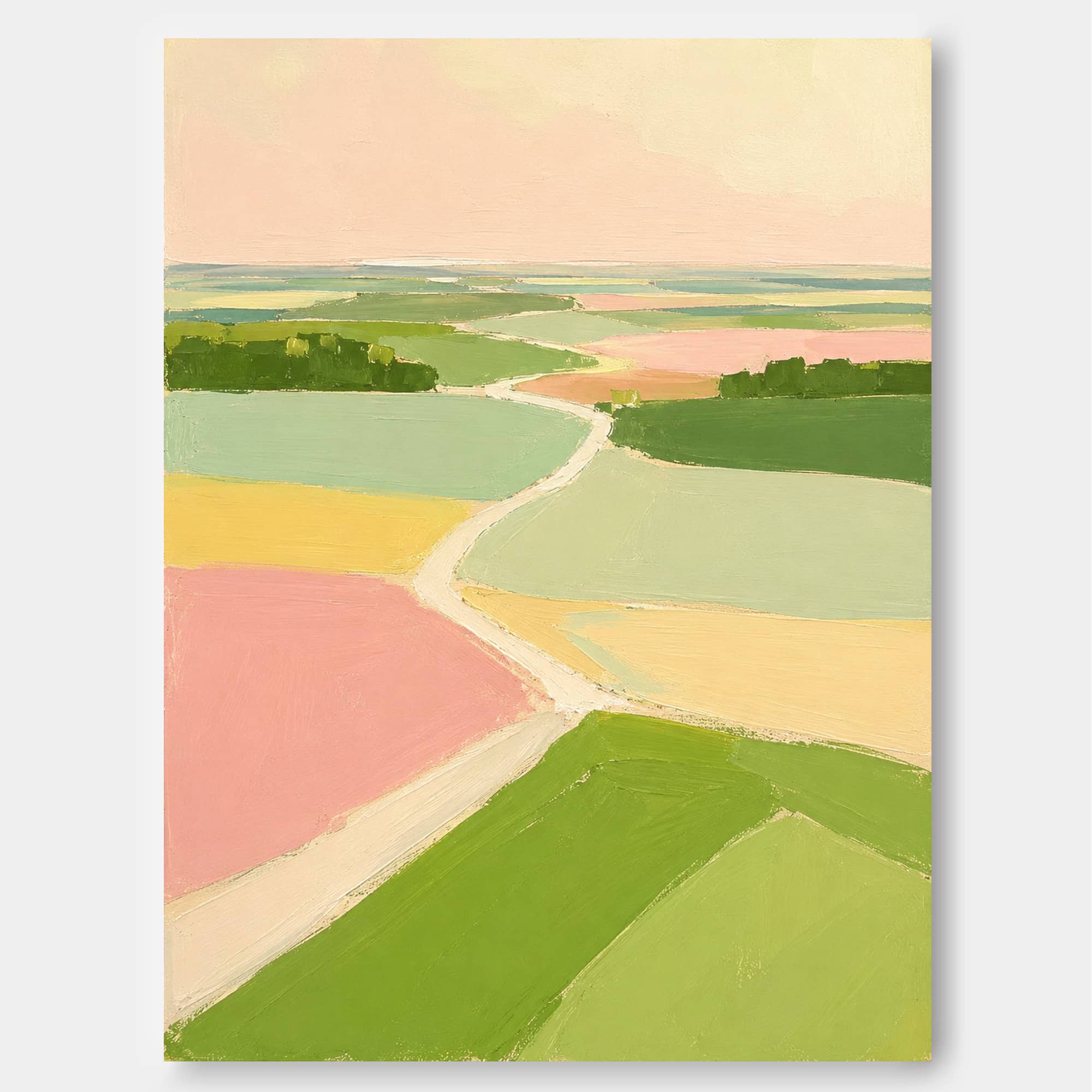 Minimalist Green And Pink Landscape Art For A Serene Bedroom Or Lounge