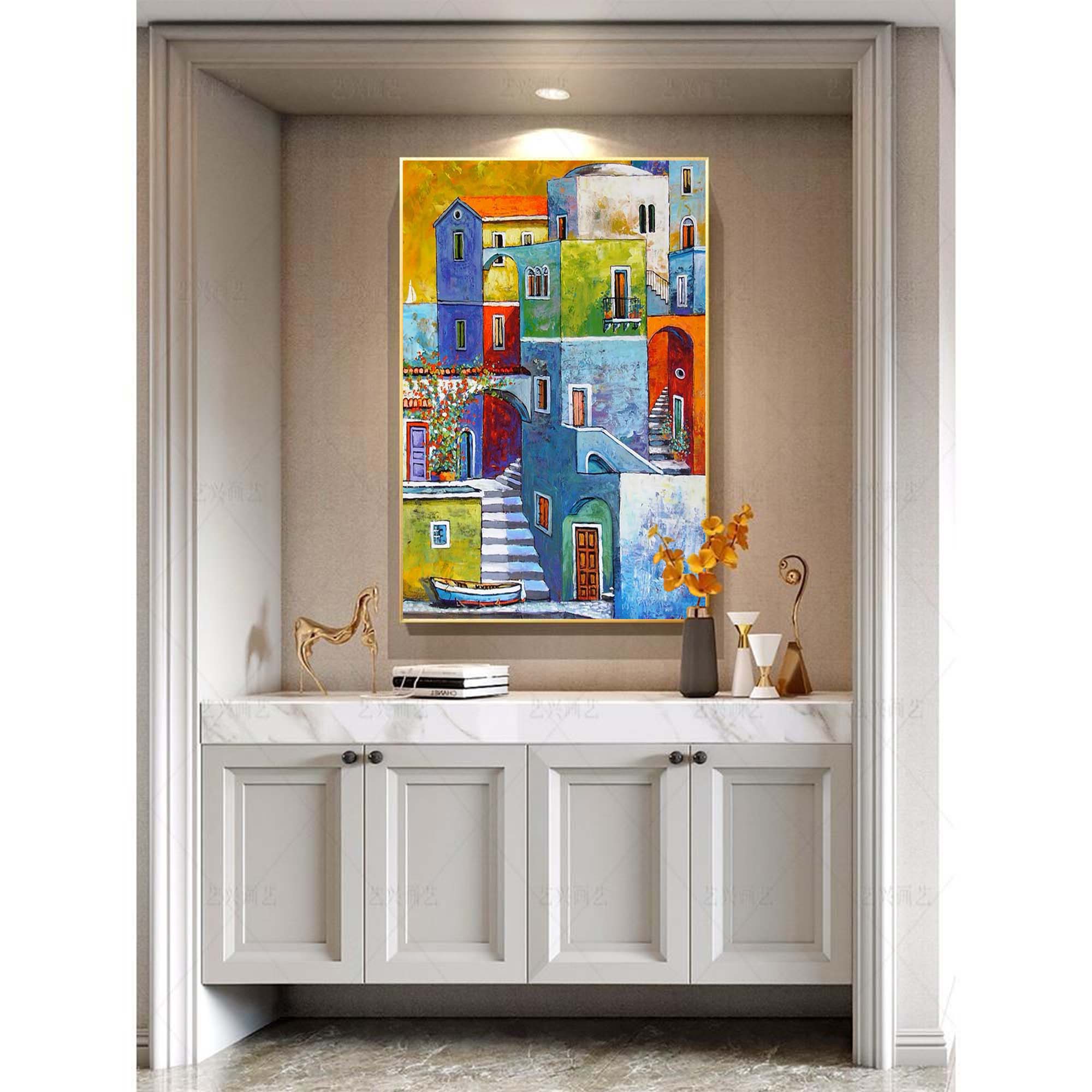 Original Architecture Wall Art Painting Large Modern Architecture Oil Painting Home Decor