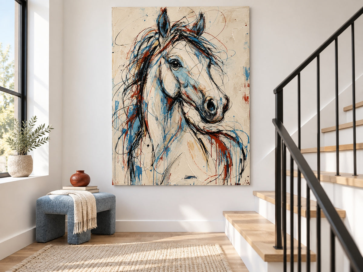 Handmade Impasto Animal Art Expressive Abstract Horse Canvas For Modern Interior Design