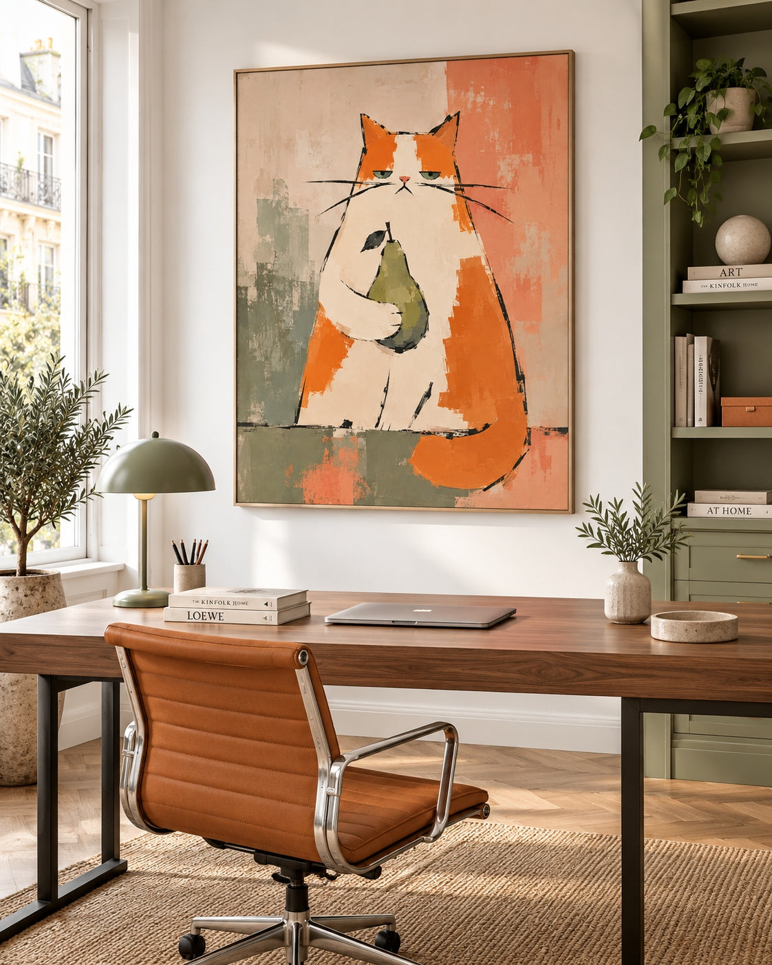 Minimalist Retro Cat Portrait Warm Tone Abstract Hand-Painted Art