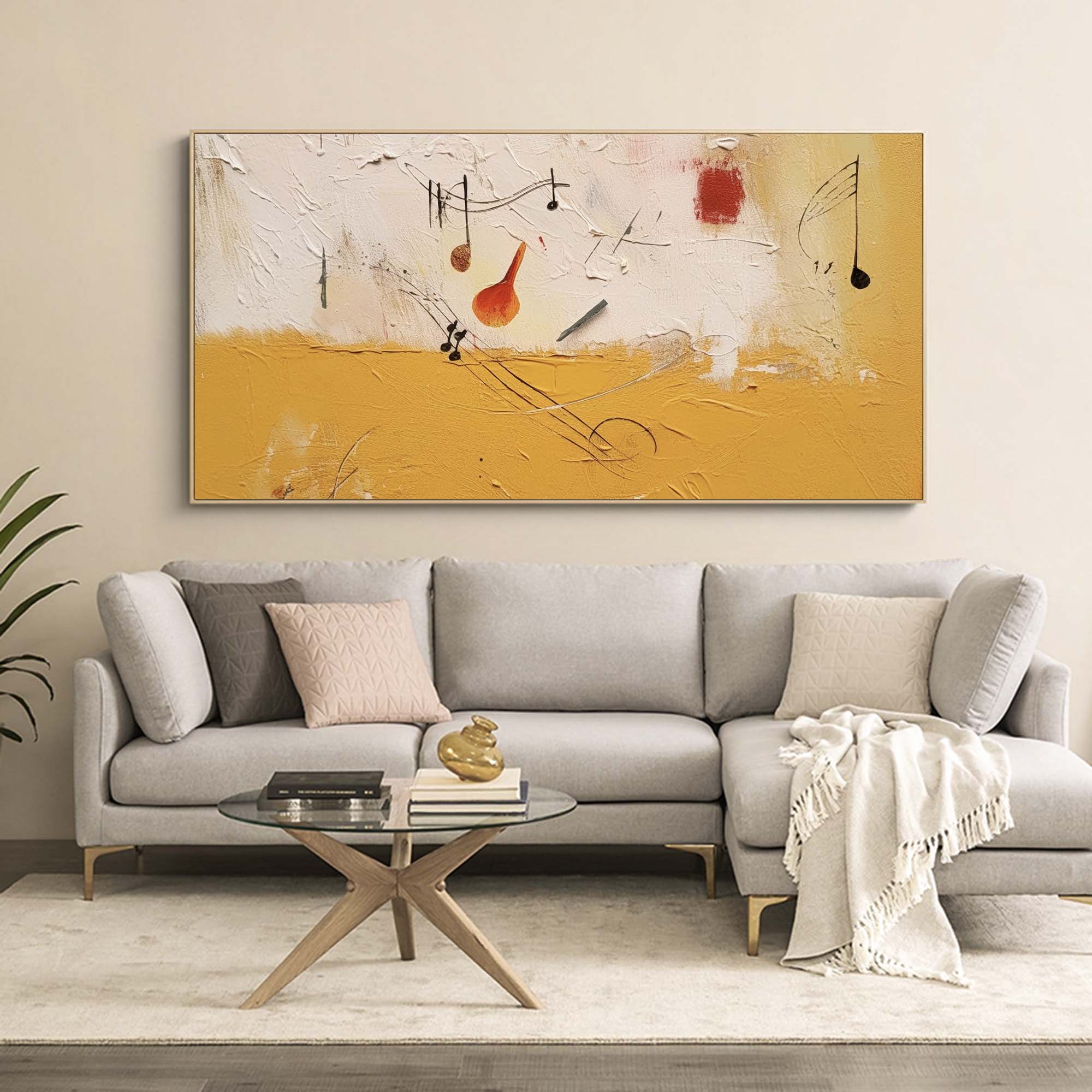 Original Textured Oil Painting On Canvas Vibrant Yellow Acrylic Painting Large Modern Abstract Note Living Room Wall Art