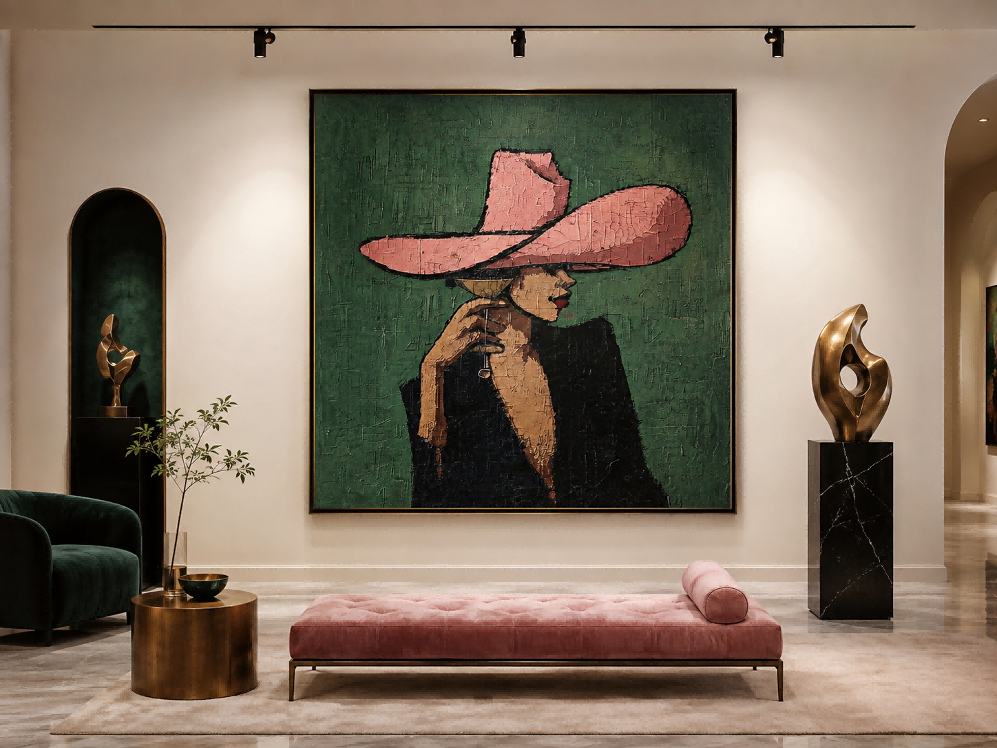 Square Lady Profile Side Face Painting Contemporary Art For Lounge And Hotel Lobby