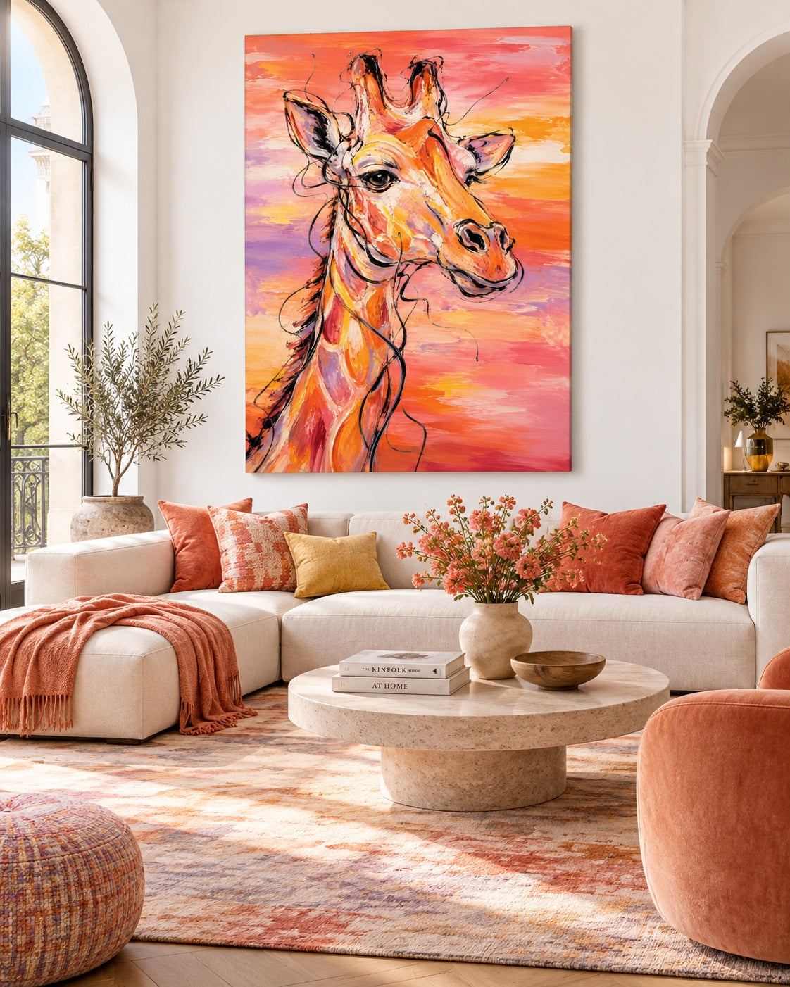 Modern Graffiti Style Canvas Painting With Textured Orange Tones