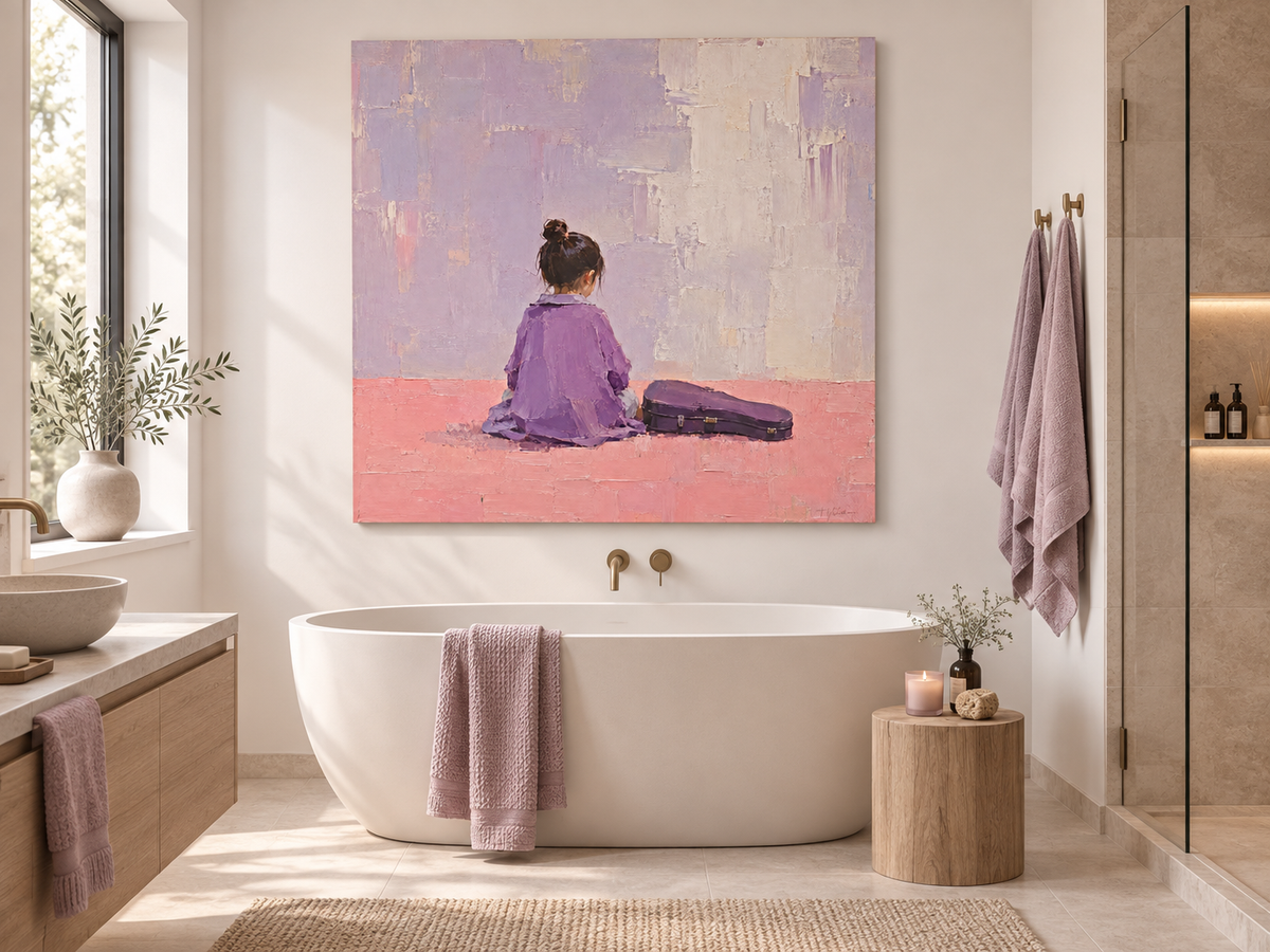 Abstract Modern Art With Girl Figure In Lavender And Blush Textured Canvas