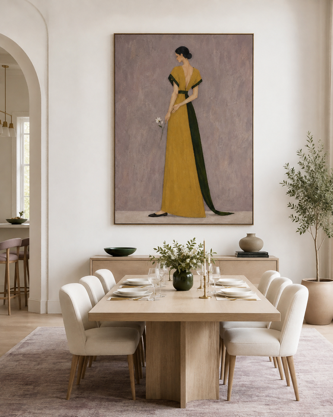 Modern Living Room Wall Art Elegant Lady In Yellow Gown
