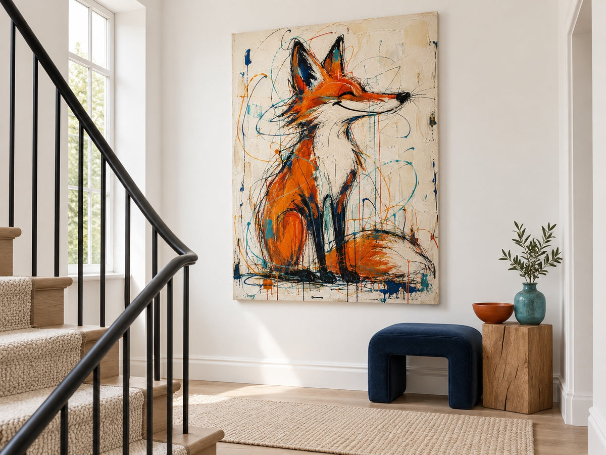 Vibrant Abstract Fox Art With Blue And Orange Contrast