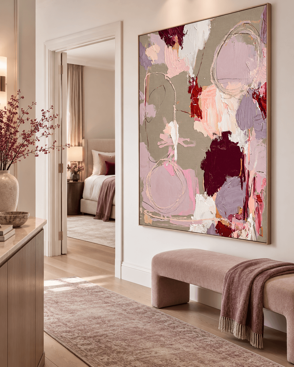 Textured Abstract Painting With Morandi Colors For Quiet Luxury Interiors