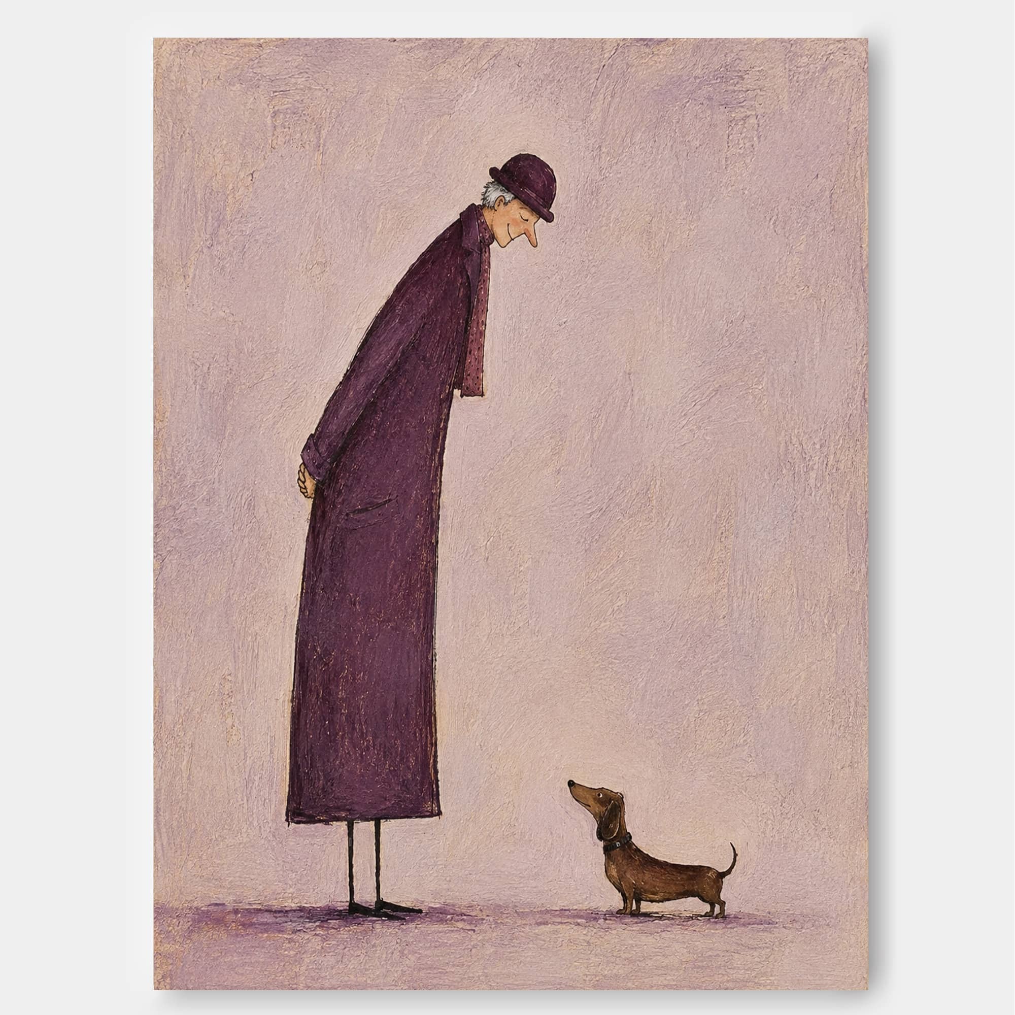Emotional Pet Portrait Art Featuring Dachshund And Owner In Purple