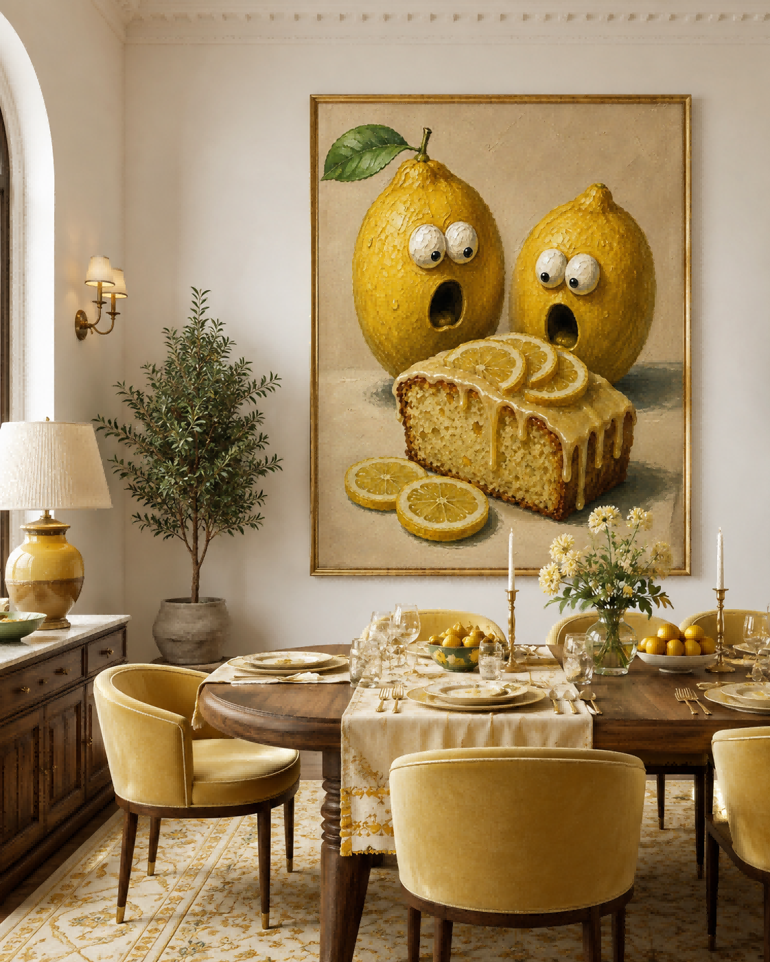 Unique Surreal Lemon Painting Original Food Art Gift Square Canvas Print For Housewarming Present