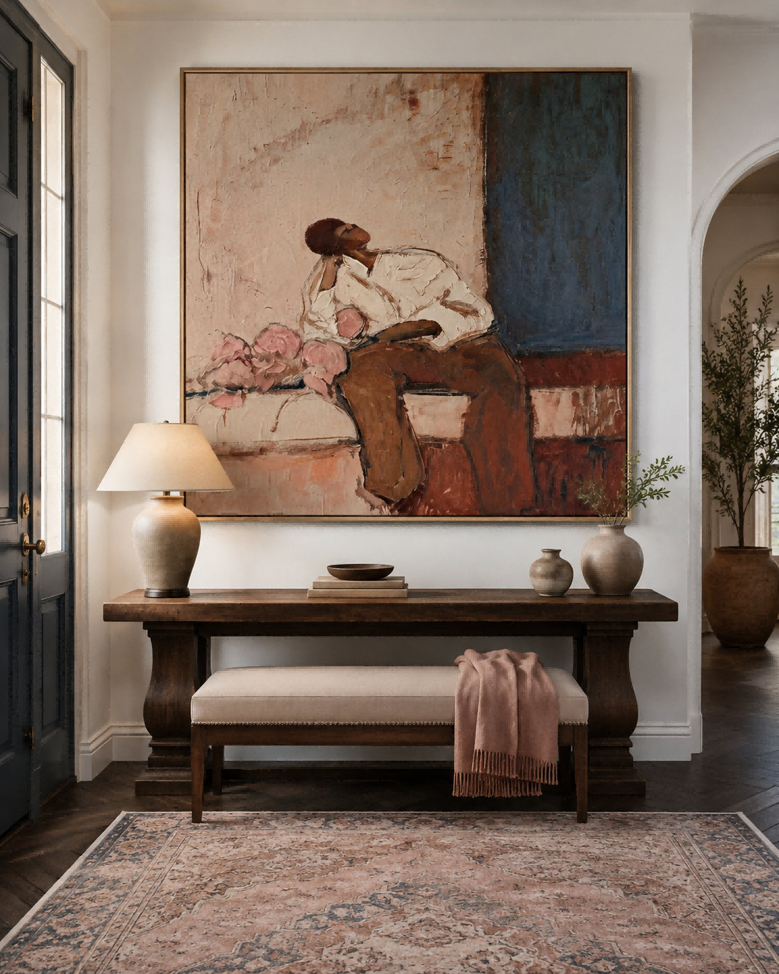 Square Canvas Art Featuring A Solitary Figure In Retro Style For Study