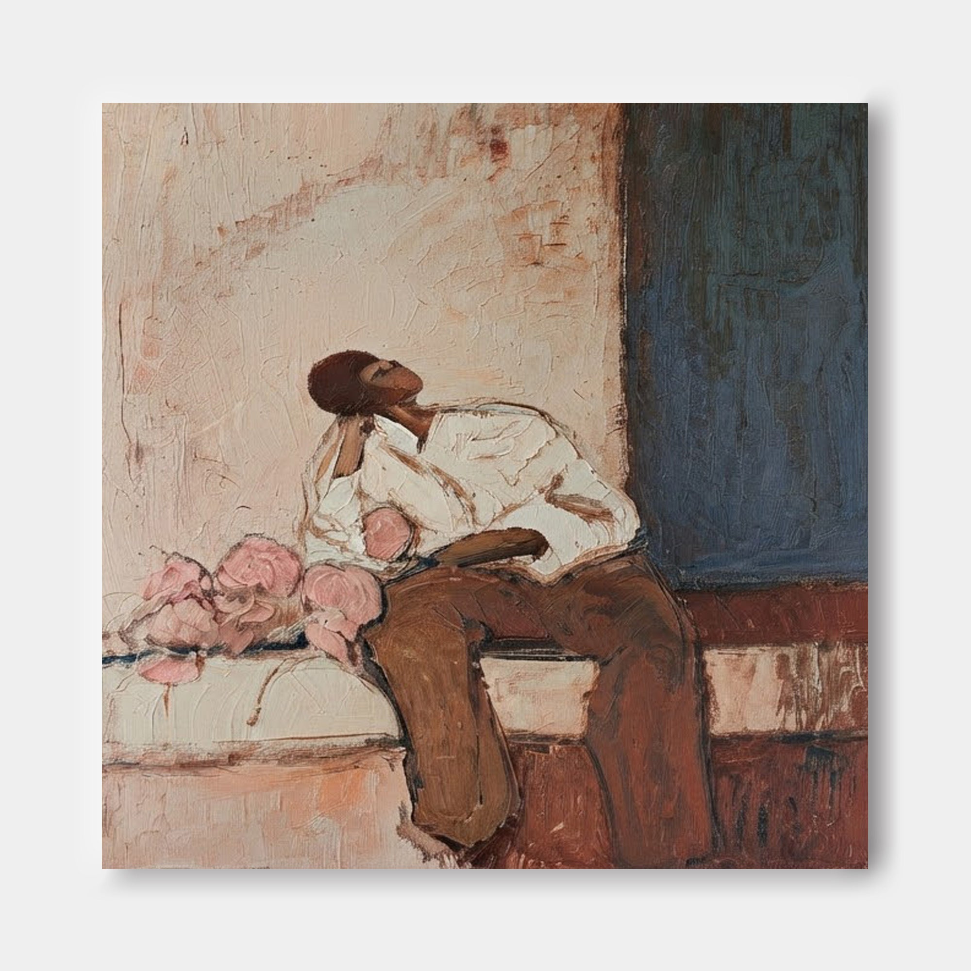 Square Canvas Art Featuring A Solitary Figure In Retro Style For Study