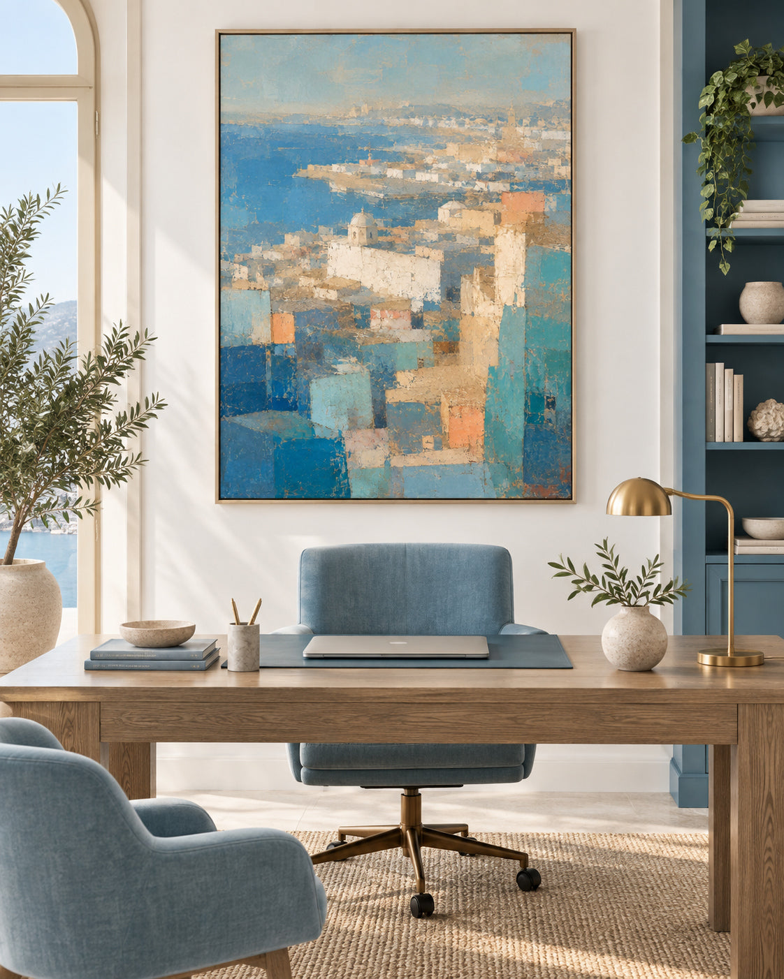 Modern Textured Canvas Art With Mediterranean Coastal Aesthetic