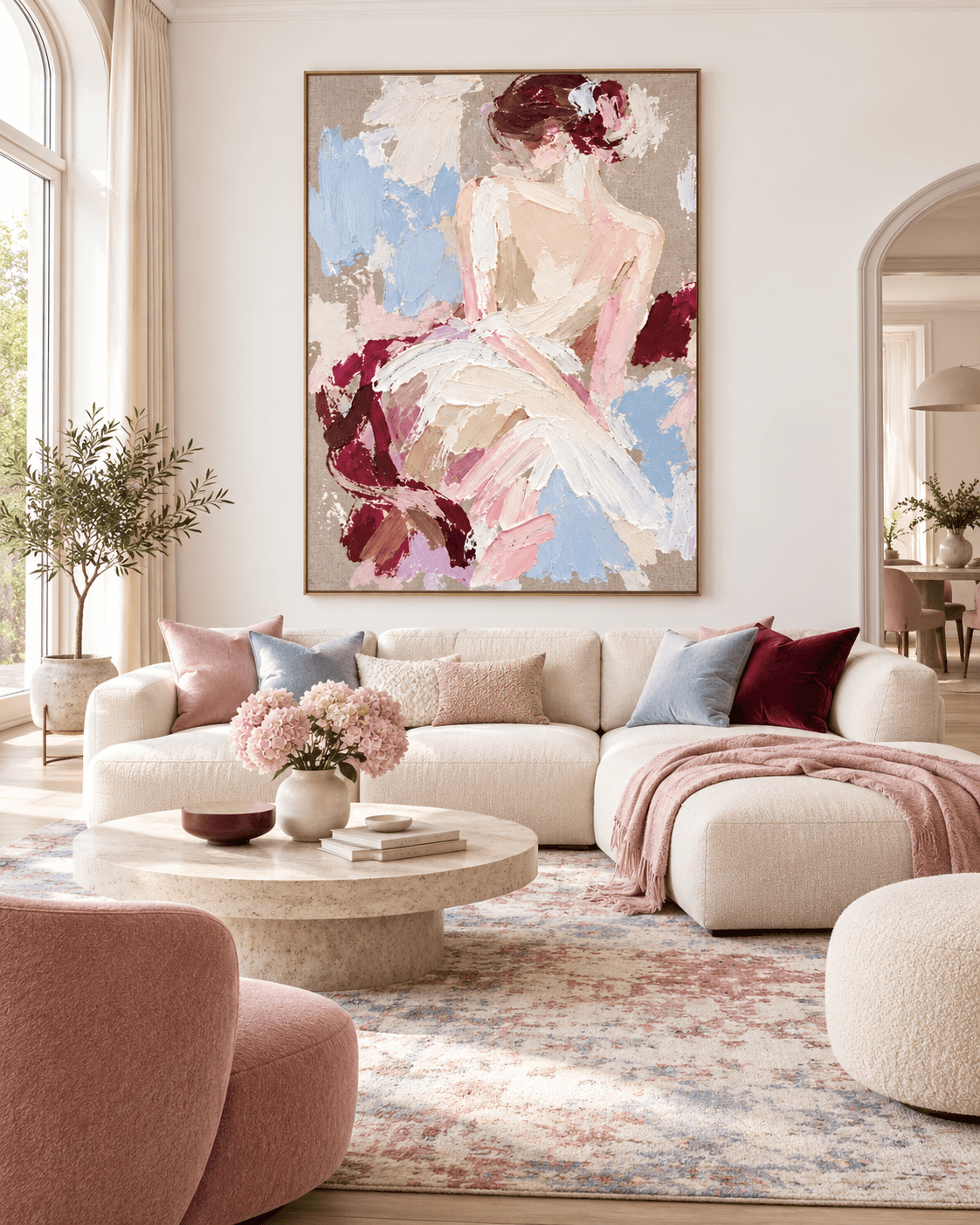 Abstract Ballet Dancer Oil Painting Hand-Painted Canvas Art With Pink And Blue Tones