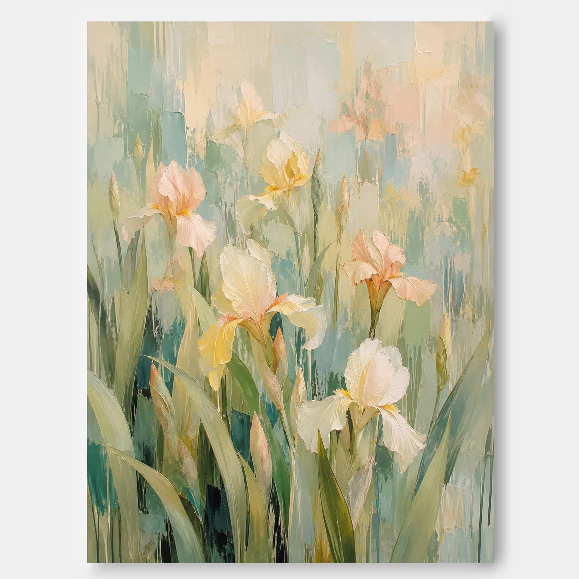 Abstract Champagne Iris Flower Canvas Painting Hand-Painted Wall Art Modern Impasto Abstract Art With Warm Beige Tones Original Canvas