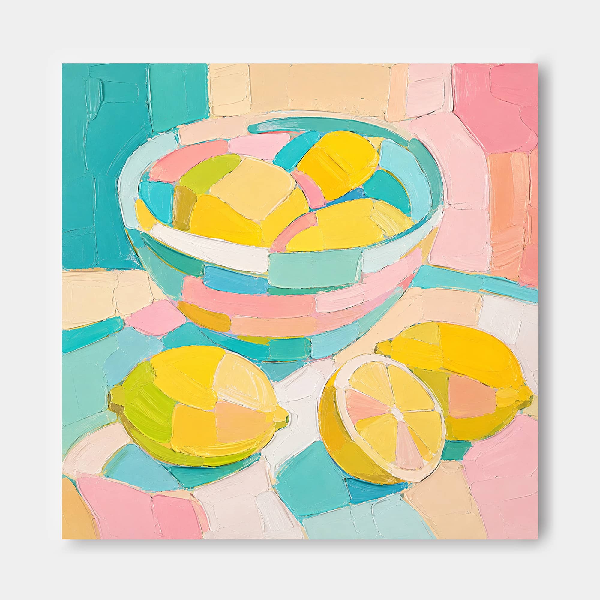 Contemporary Impasto Abstract Painting With Pastel Macaron Tones