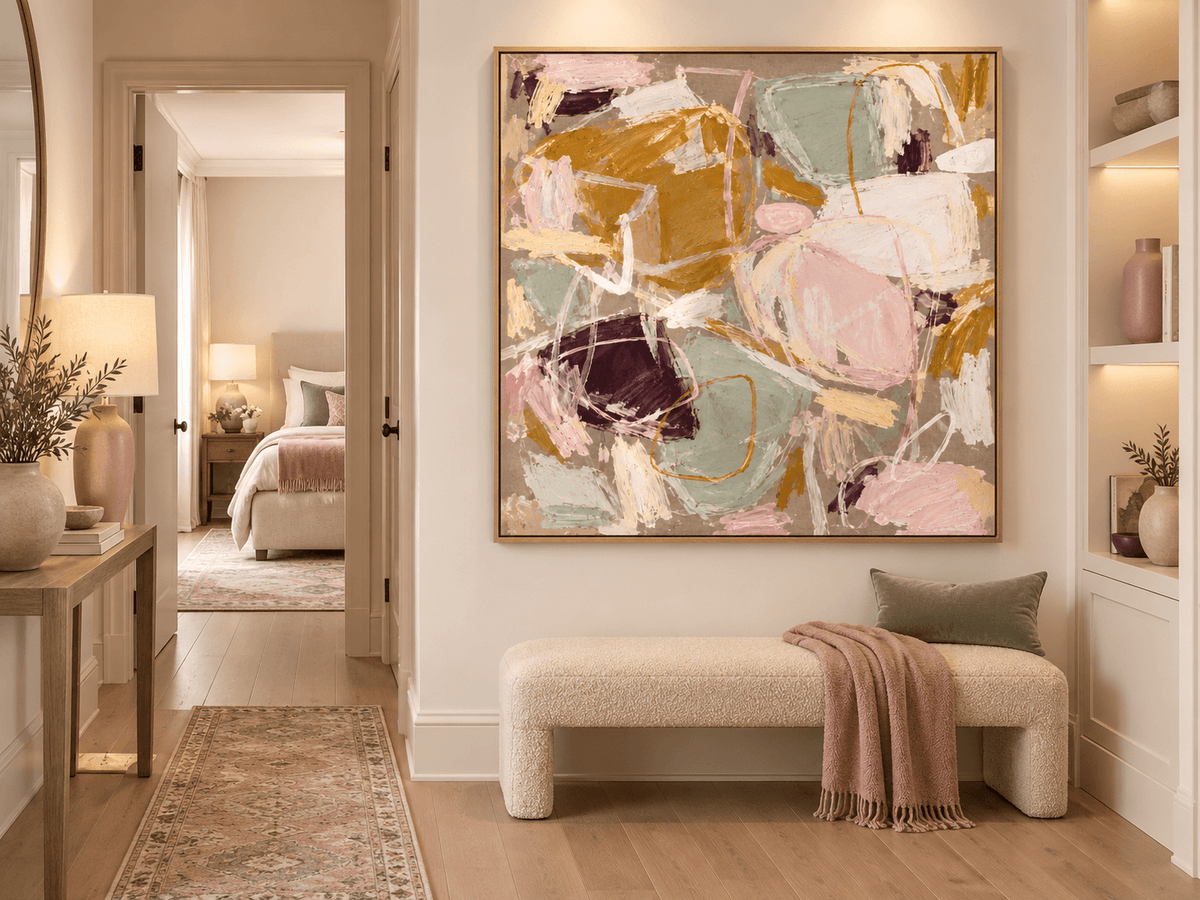 Scandinavian Inspired Textured Abstract Painting For Bedroom Decor