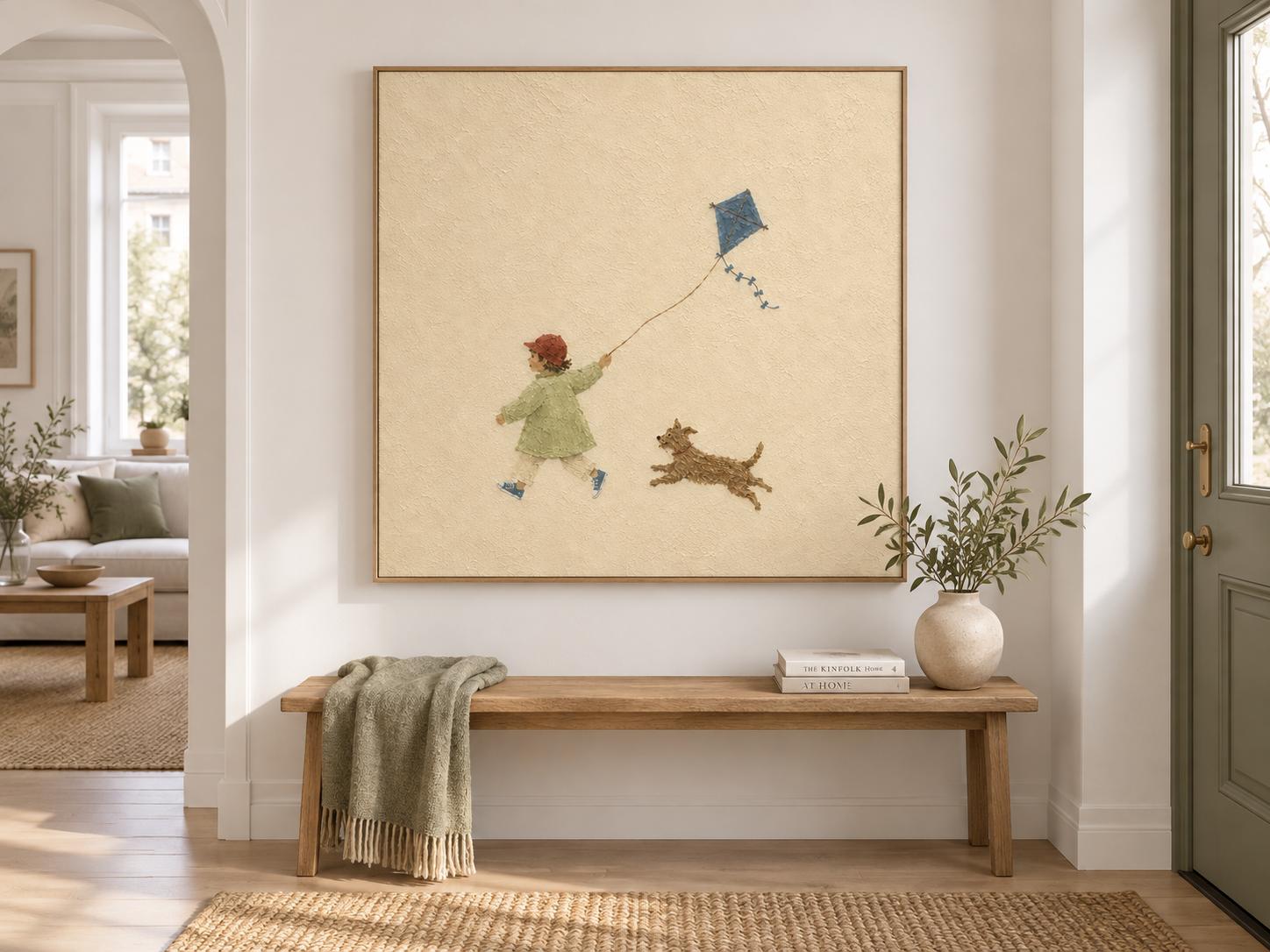 Whimsical Kids Room Wall Art Boy With Dog And Kite