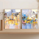 Set of 2 Abstract City Oil Painting Contemporary Textured Canvas Painting  Modern Wall Art Home Decor