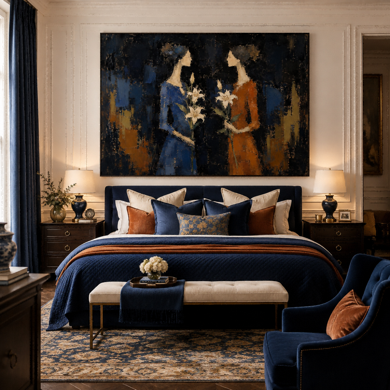 Romantic Figurative Art Print Elegant Women Silhouette For Lounge Decor