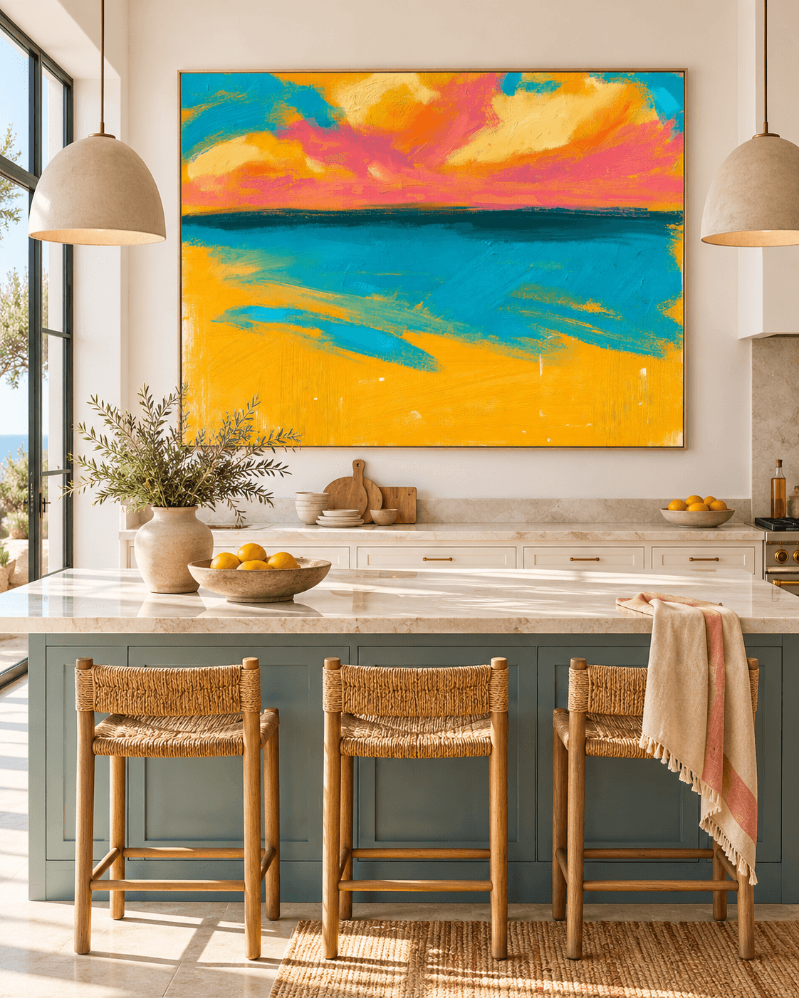 Modern Textured Abstract Art With Bold Orange And Teal Hues