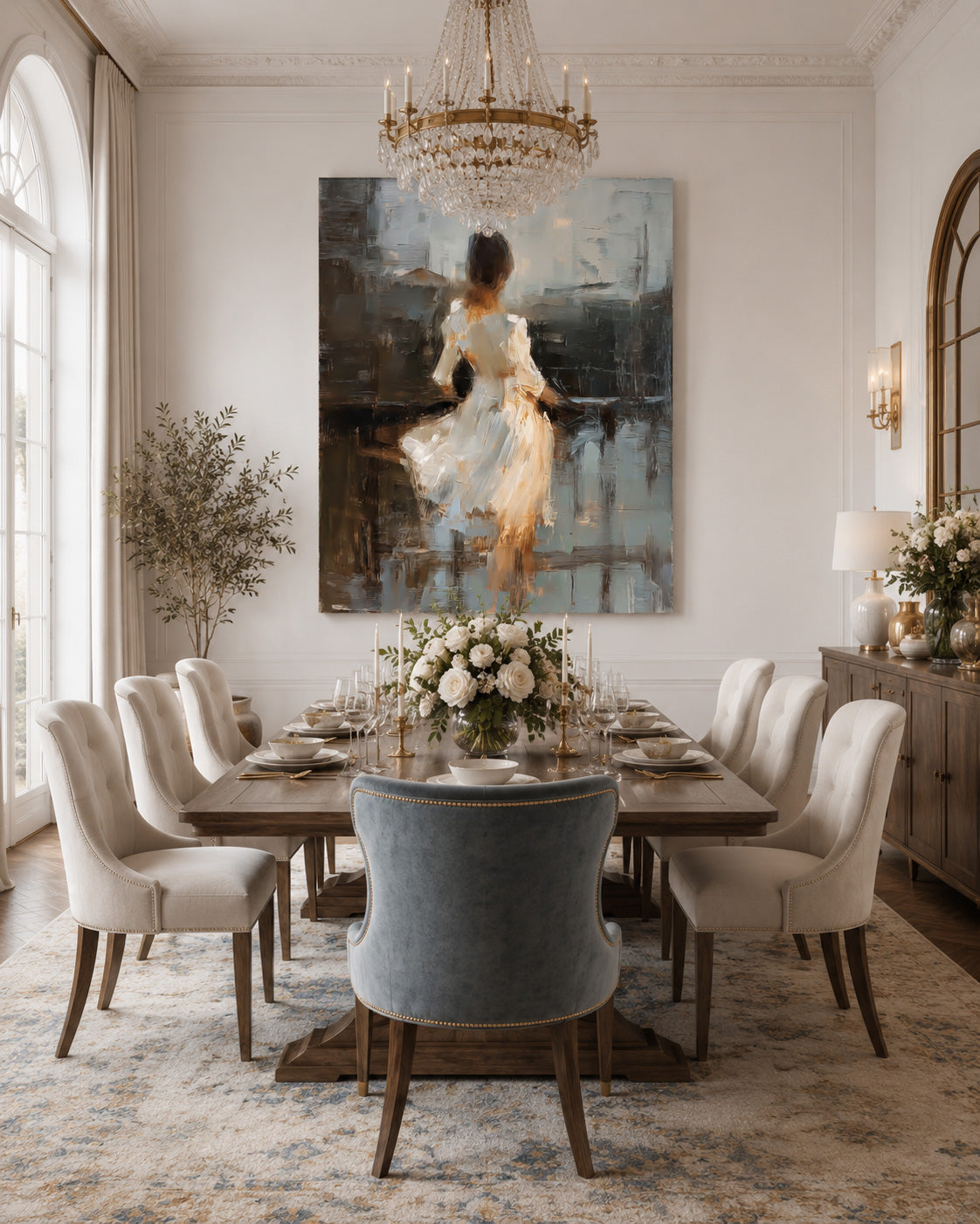 Vintage Abstract Woman Painting With Textured Brushstrokes For Living Room Decor