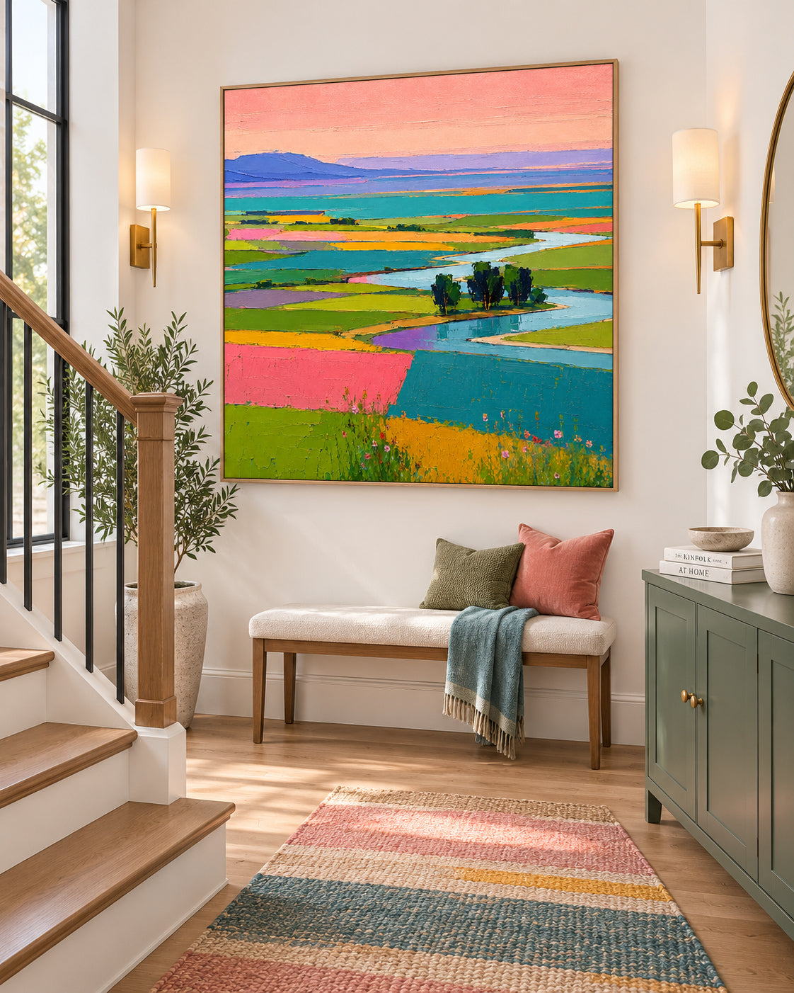 Textured Impressionist Painting With High Saturation Colors And Dreamy Sky