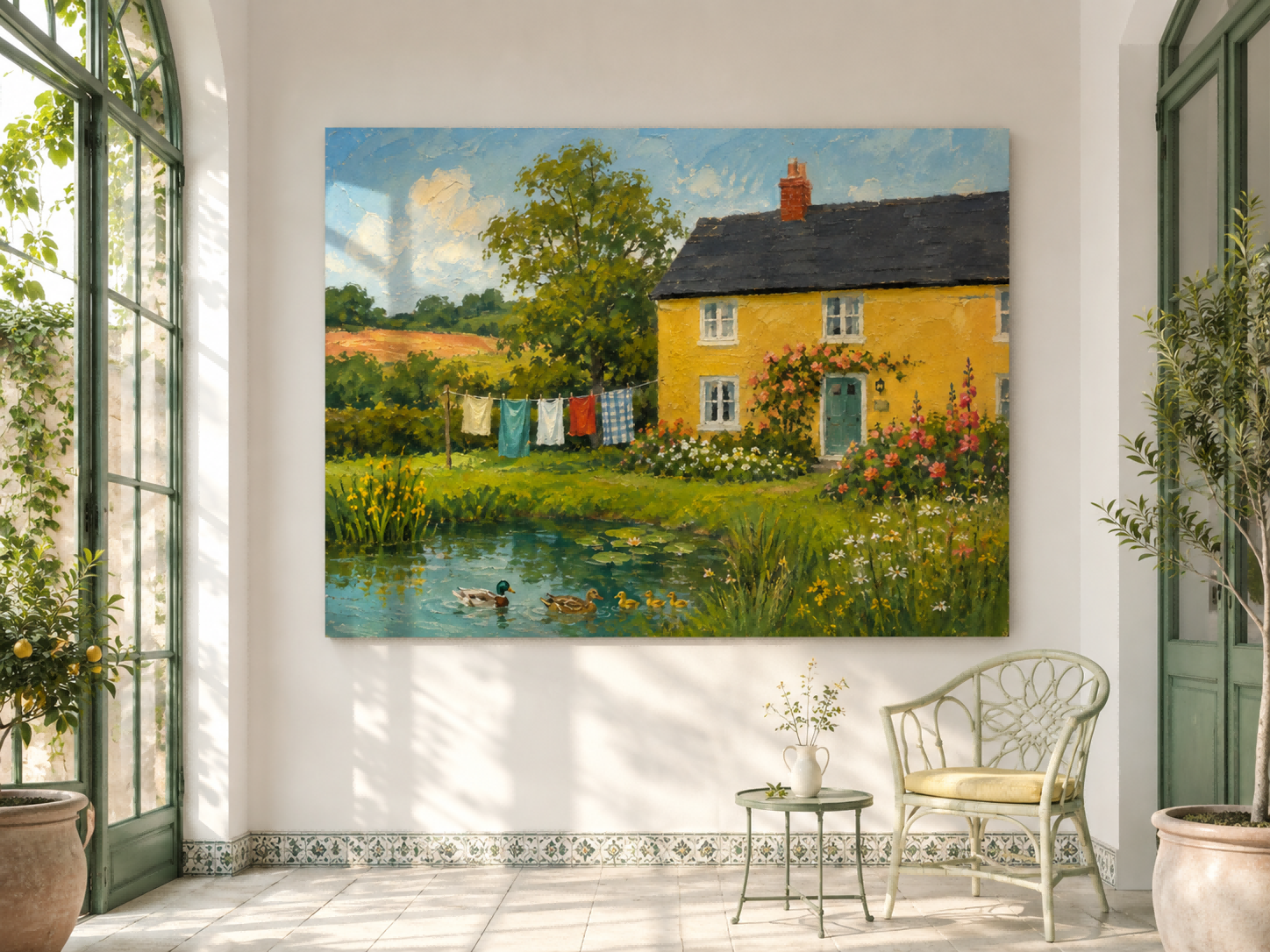 Bright Impressionist Style Oil Painting Of Rural Life And Nature
