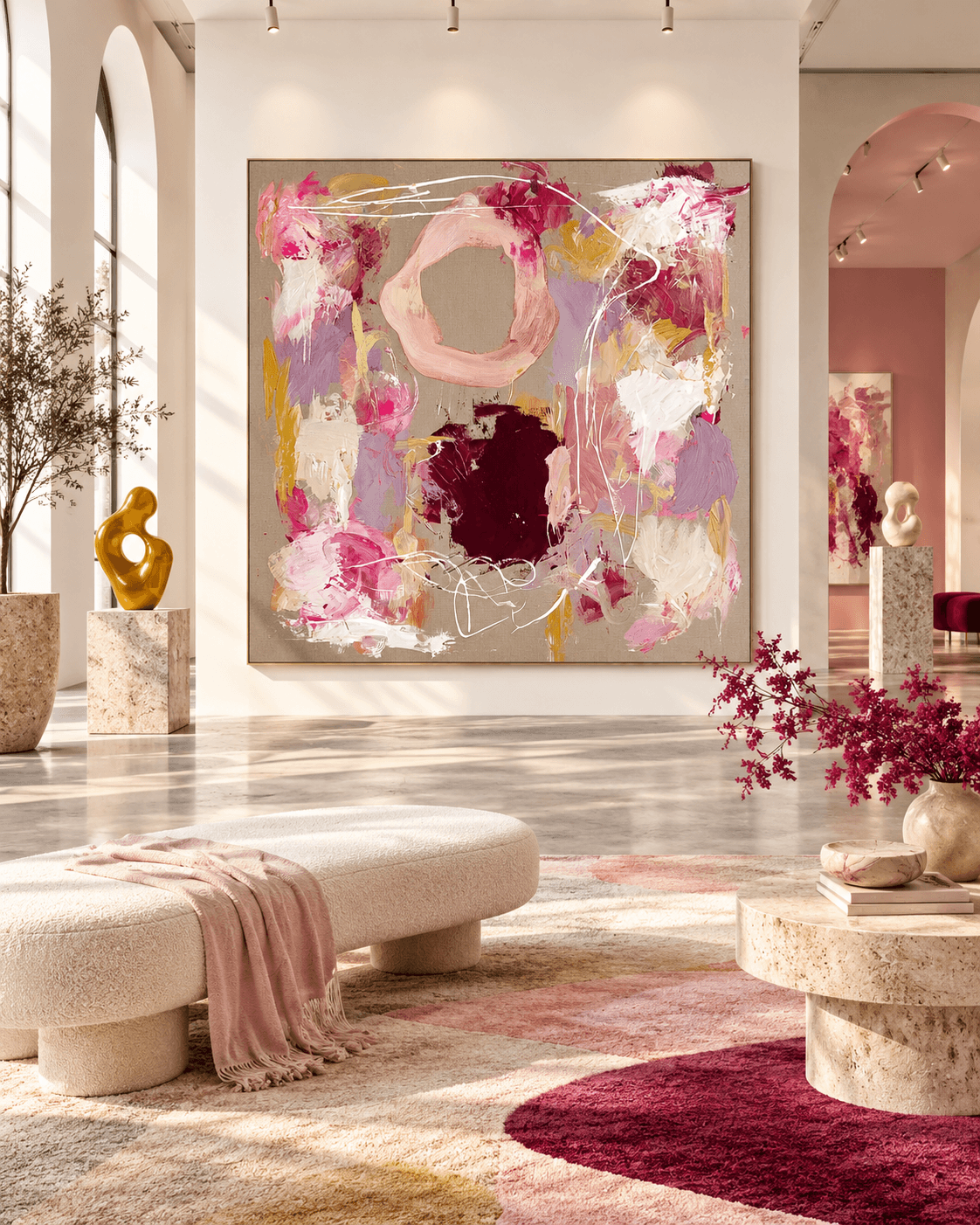 Minimalist Textured Art Scandinavian Style Pink Abstract Canvas