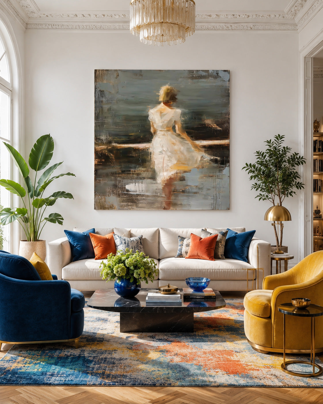 Vintage Abstract Figure Painting With Expressive Texture For Modern Living Room Decor