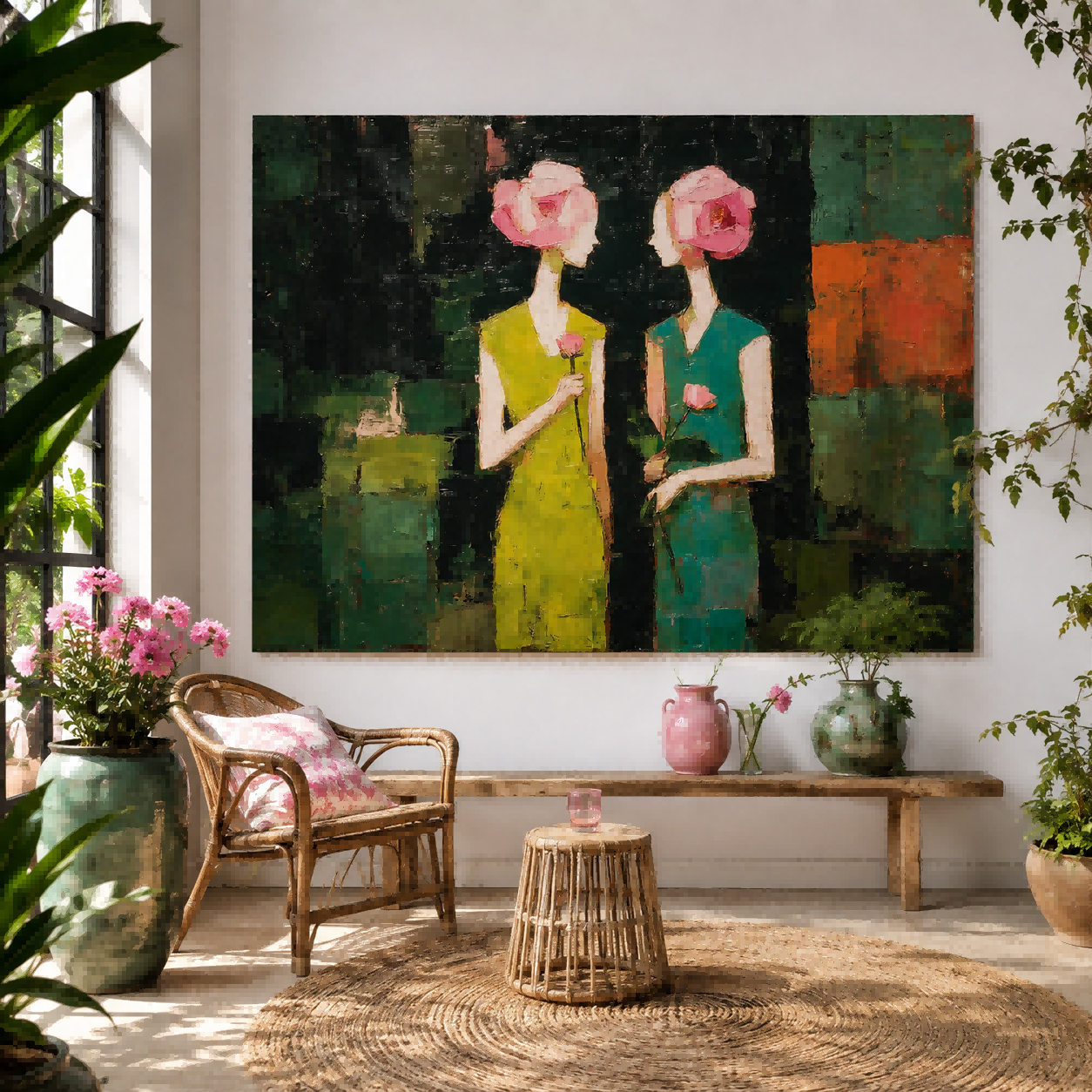 Vintage Floral Head Women Painting Abstract People Art For Living Room Decor