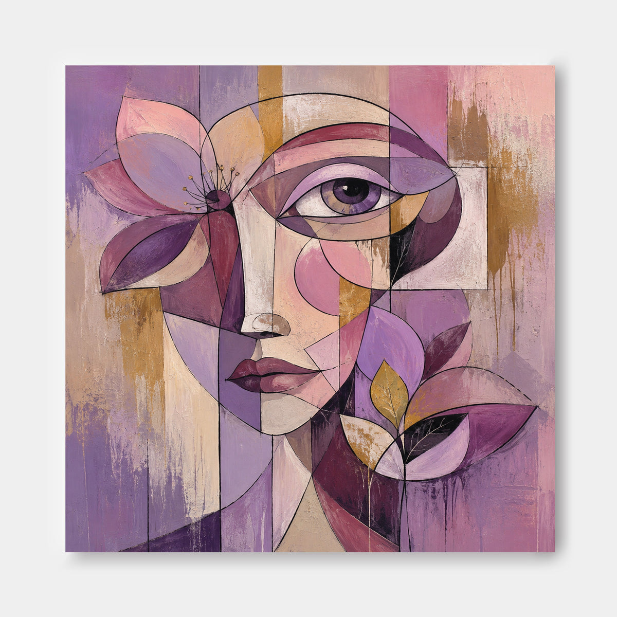 Cubist Inspired Romantic Artwork With Textured Brushwork And Bold Colors