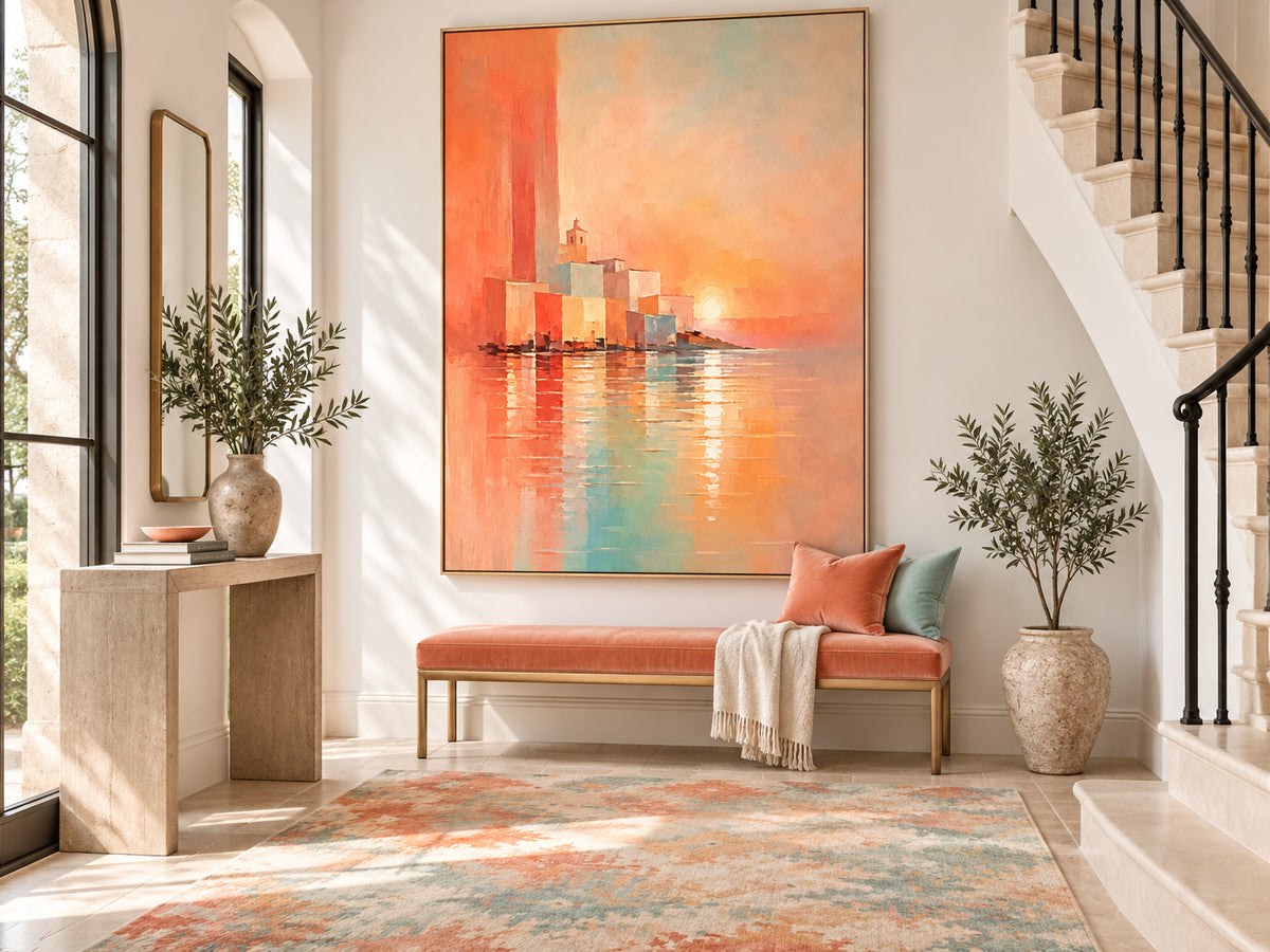 Modern Romantic Impressionist Painting With Textured Sunset Glow