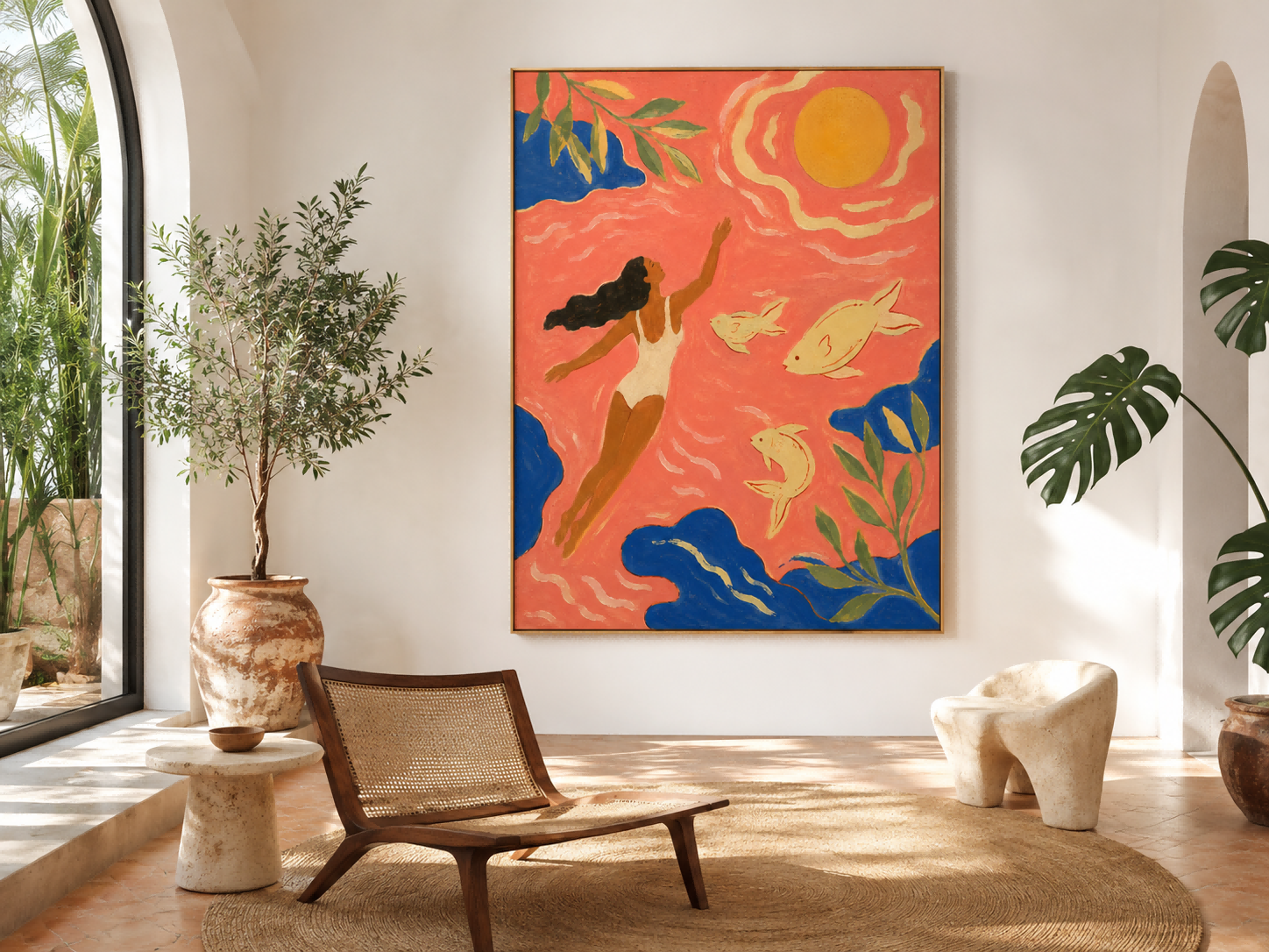 Art Deco Style Fantasy Sea Painting Bright Original Canvas