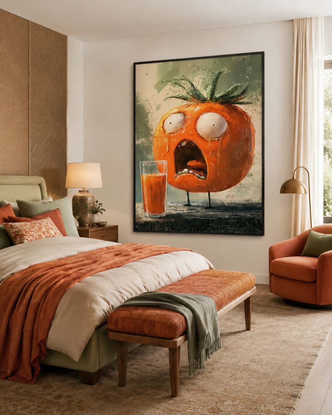 Hand Painted Oil And Acrylic Canvas Art Of A Screaming Tomato With Rich Textured Details