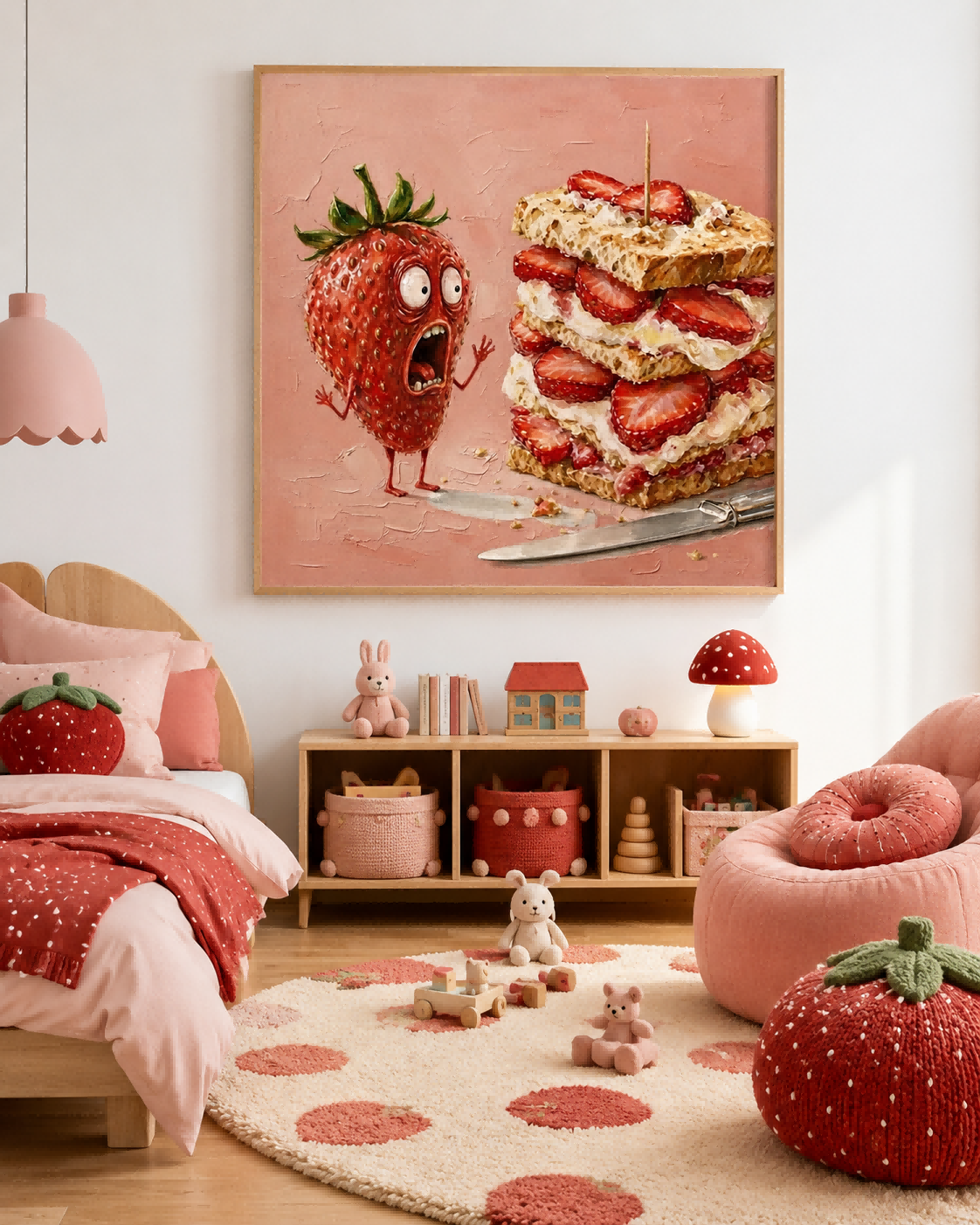 Pop Surrealism Strawberry Art Original Painting With Expressive Texture