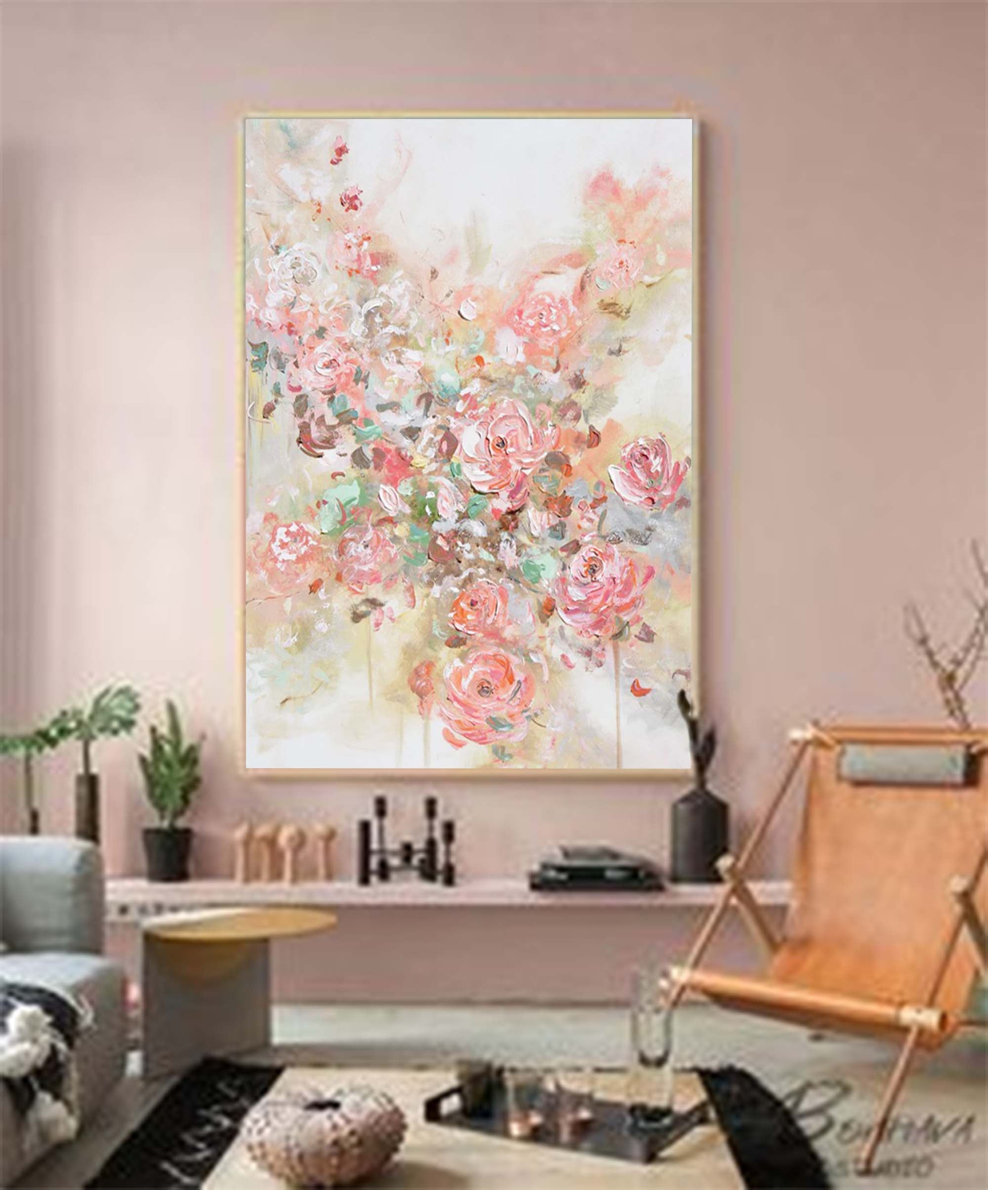 Abstract Pink Flower oil Painting On Canvas Original Wall Art Modern Painting Home Decor