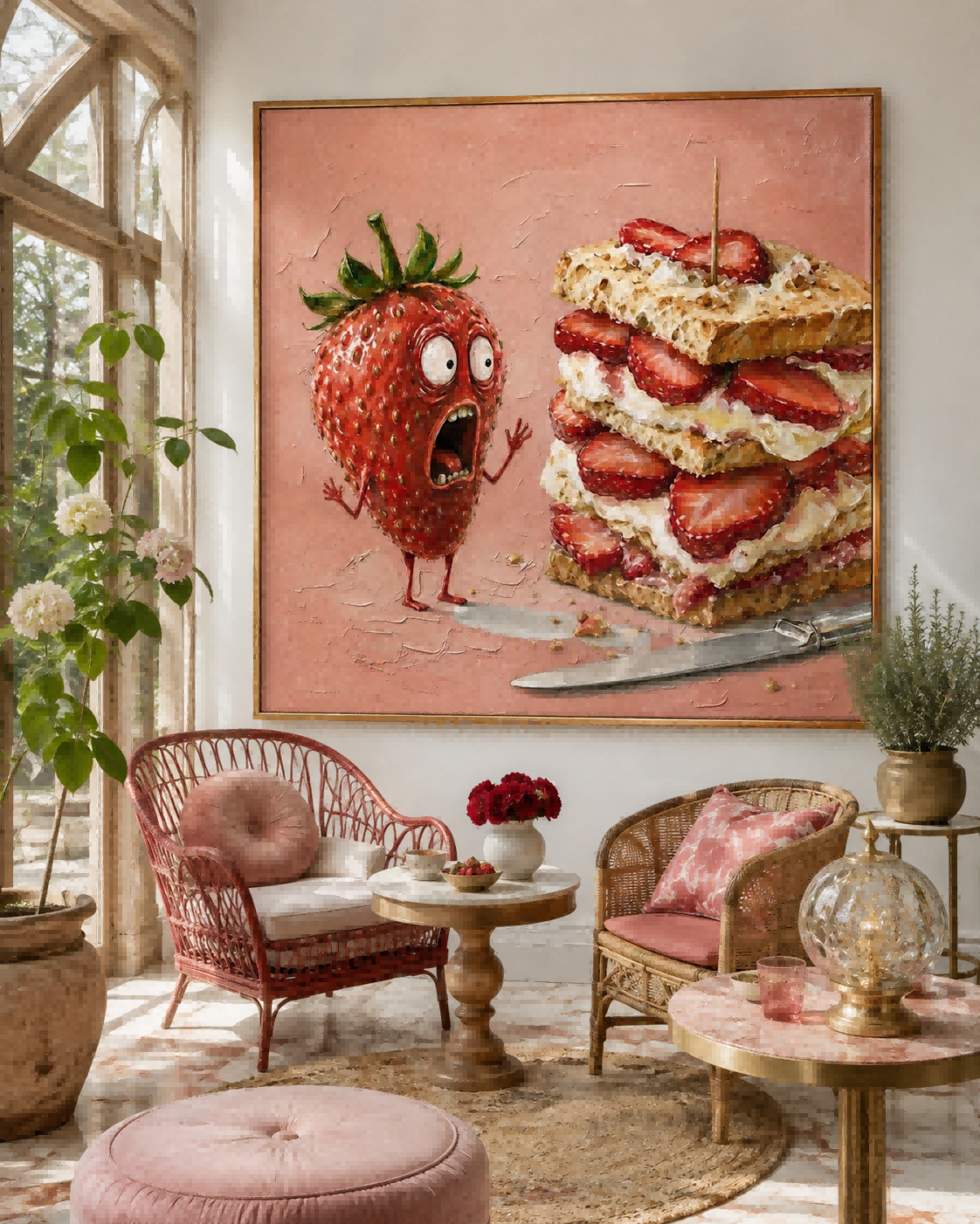Pop Surrealism Strawberry Art Original Painting With Expressive Texture