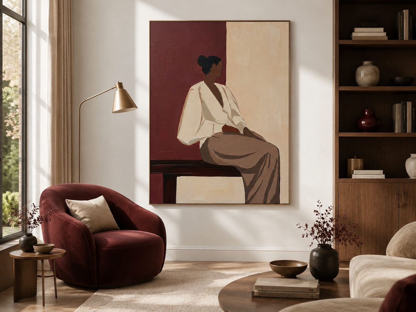 Minimalist Vintage Faceless Woman Painting In Warm Tones For Modern Living Room Wall Art Decor