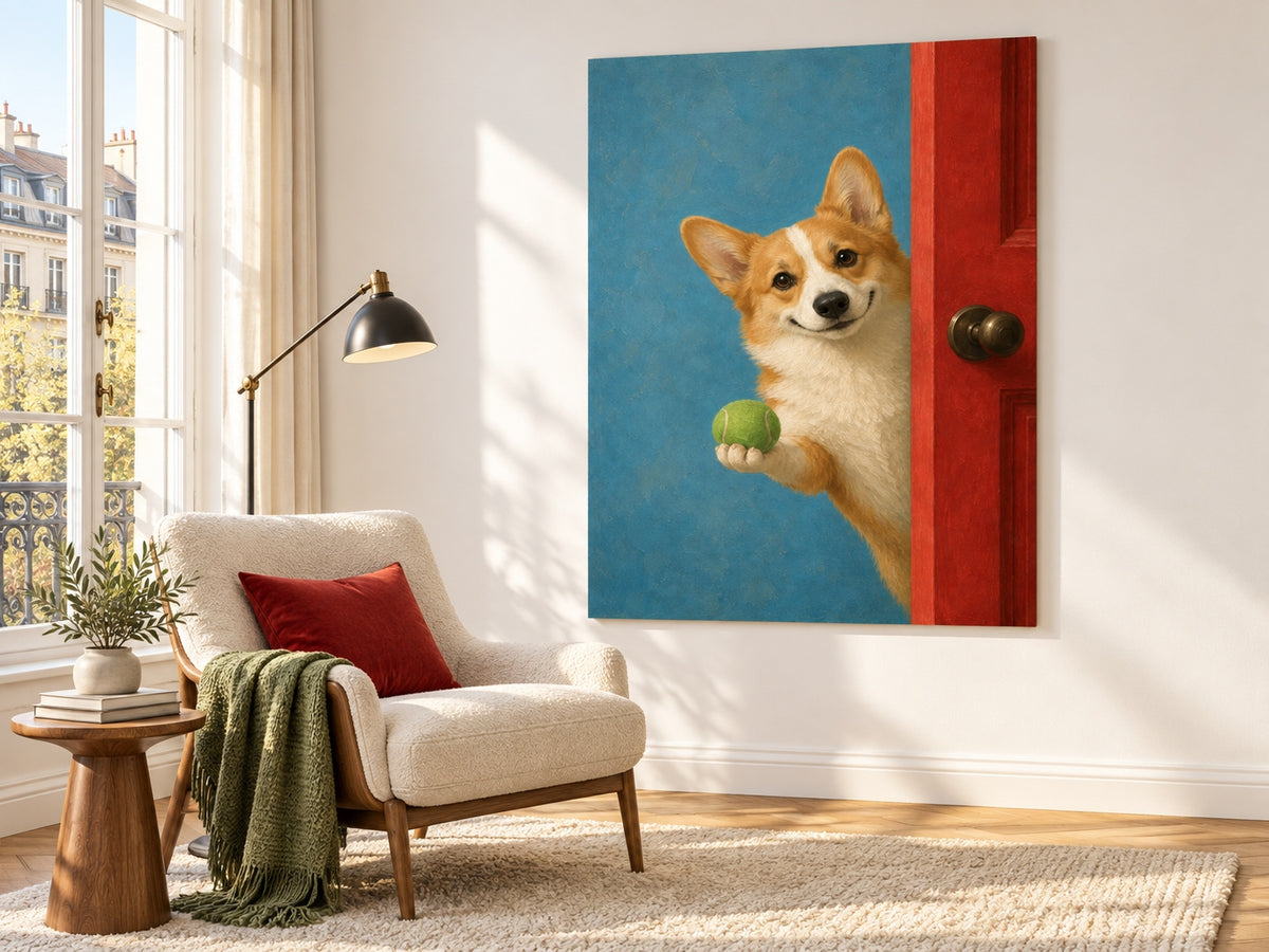 Hand-Painted Corgi With Tennis Ball Original Canvas Art
