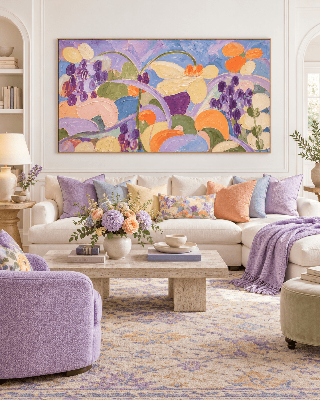 Romantic Textured Abstract Art Painting In Scandinavian Style For Bedroom