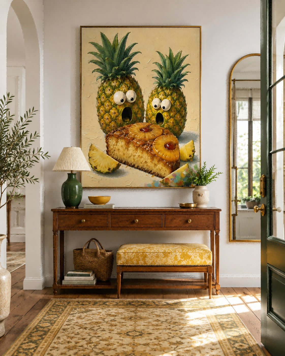 Surreal Pop Art Pineapple Surprise Square Canvas Painting Warm Tones For Eclectic Dining Room And Lounge Areas