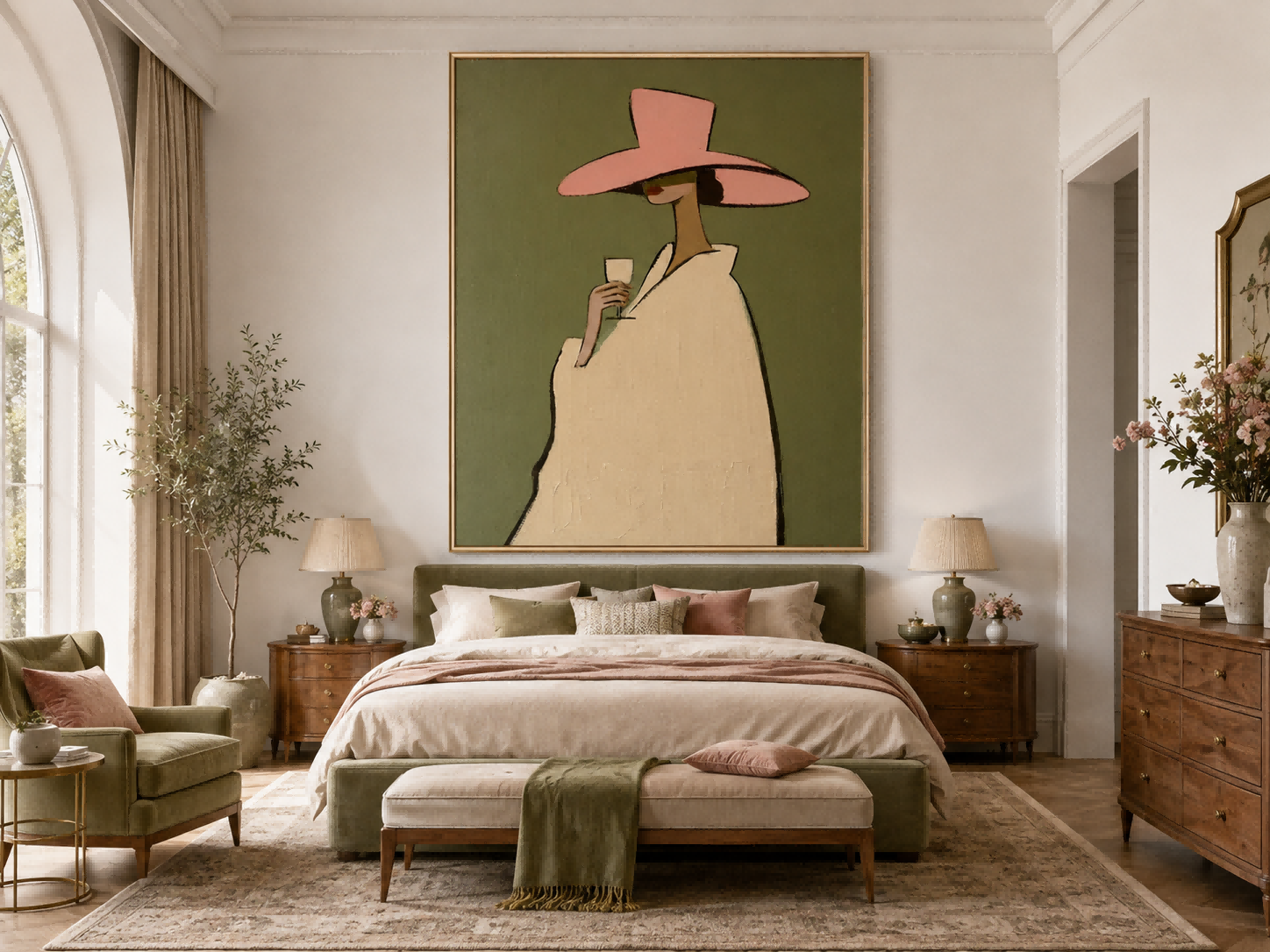 Original Oil Painting Of Elegant Lady With Wine Glass On Canvas