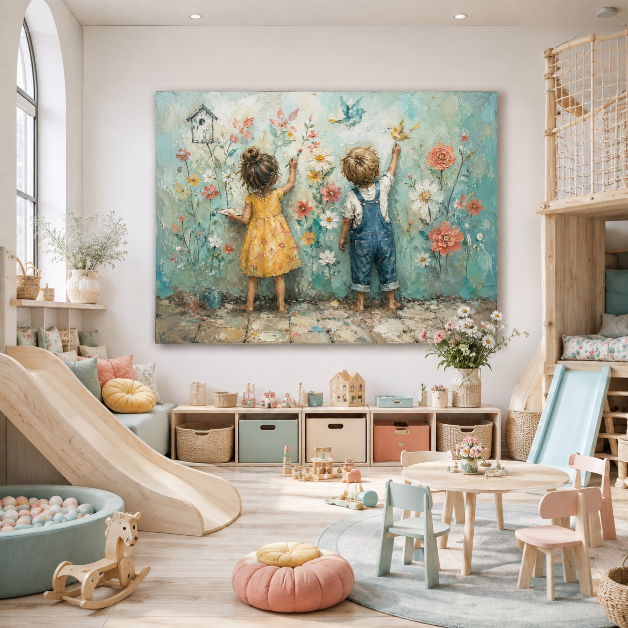 Heartwarming Original Oil Painting Of Children Creating Memories