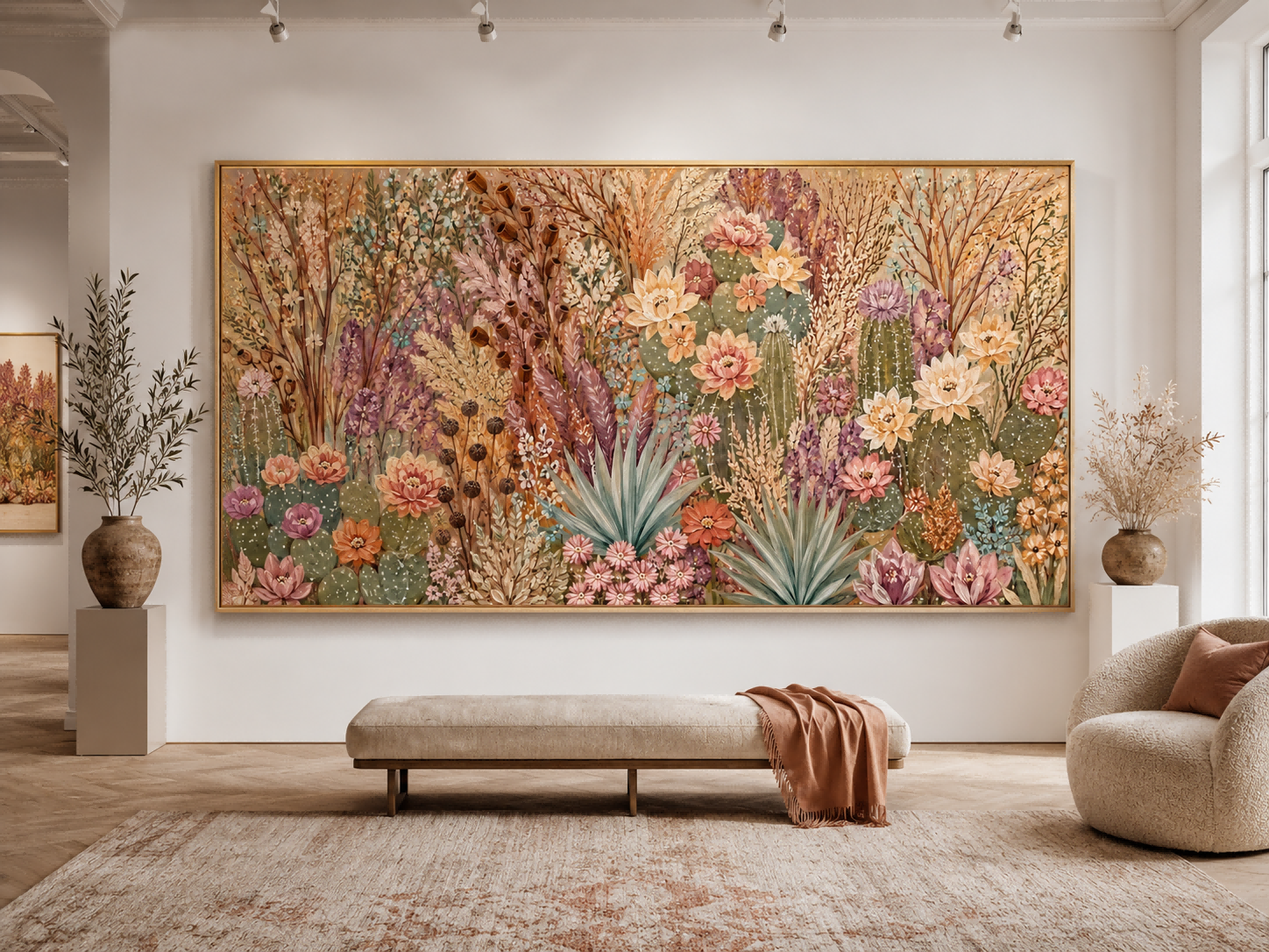 Romantic Vintage Desert Floral Art With Textured Earth Tones For Living Room Decor