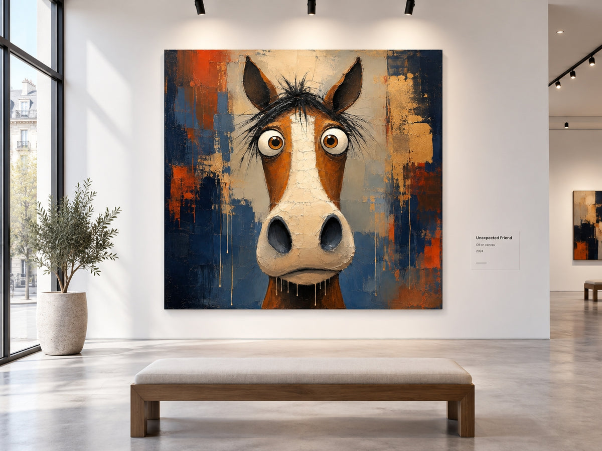 Abstract Pop Art Horse Painting With Textured Orange And Blue Tones