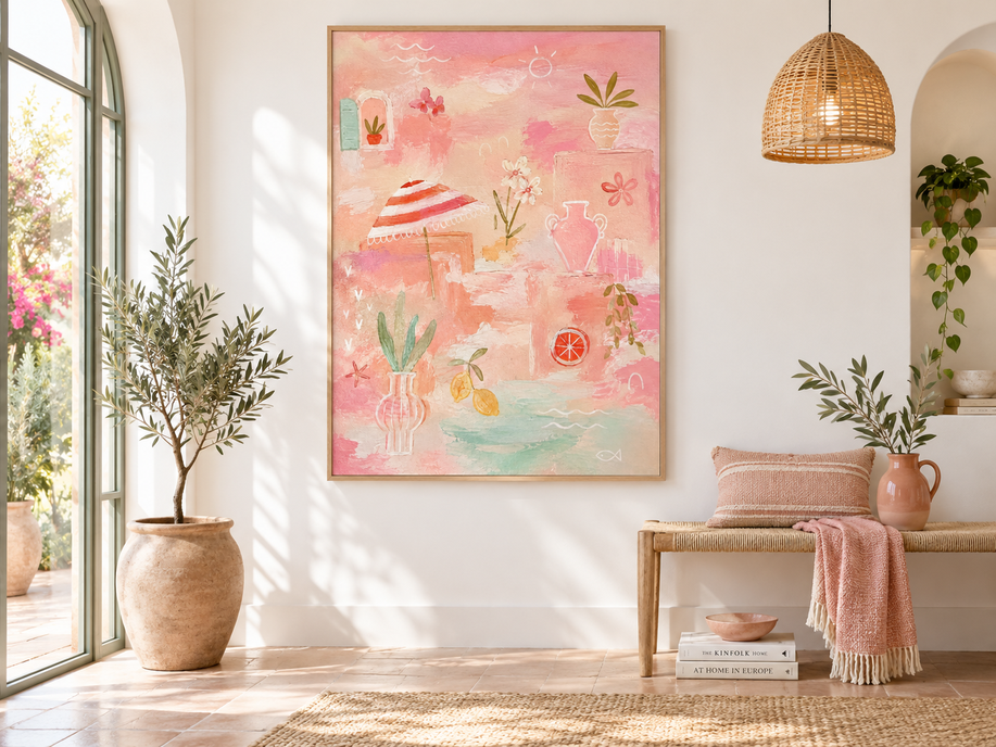 Modern Abstract Textured Art In Soft Pink Tones Original Canvas