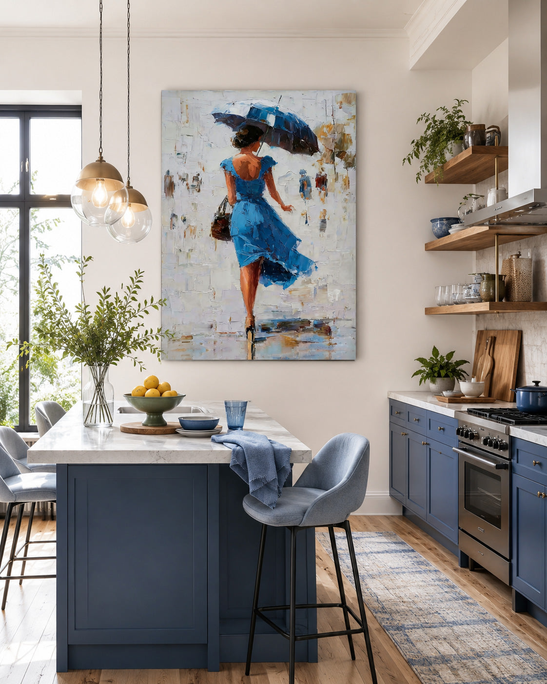 Rainy Day Street Scene Oil Painting Original Lady Art For Bedroom And Lounge
