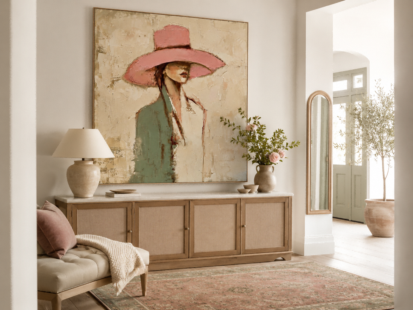 Original Hand Painted Woman Artwork With Textured Canvas Ideal For Luxury Home Interior Design